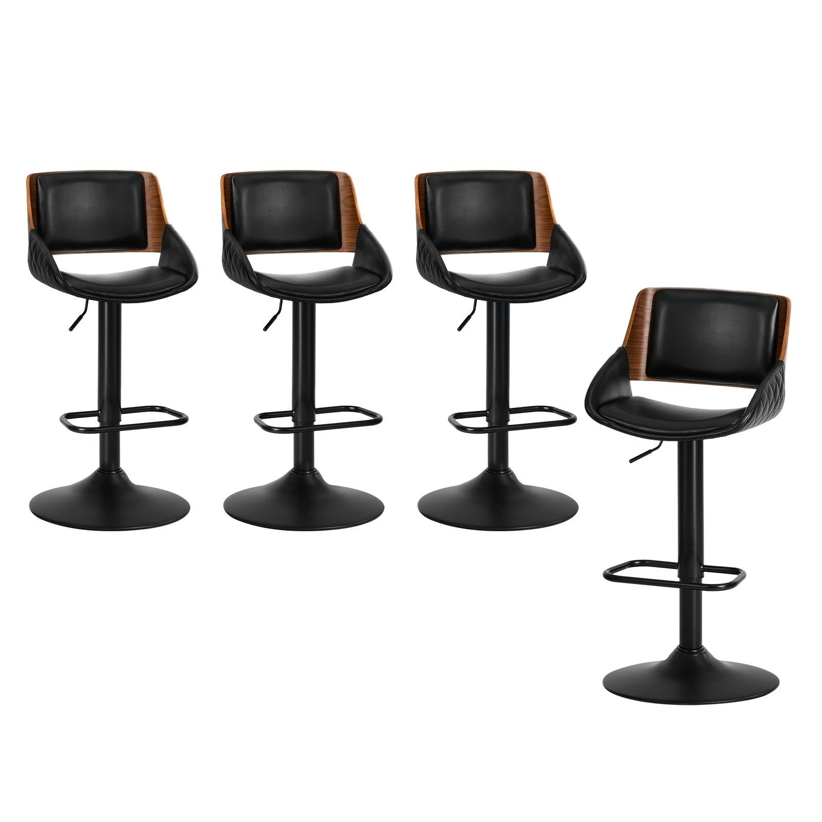 1 Oikiture 4x Bar Stools Kitchen Dining Chairs Swivel Gas Lift Stool Leather Black - Black, 1 of 7