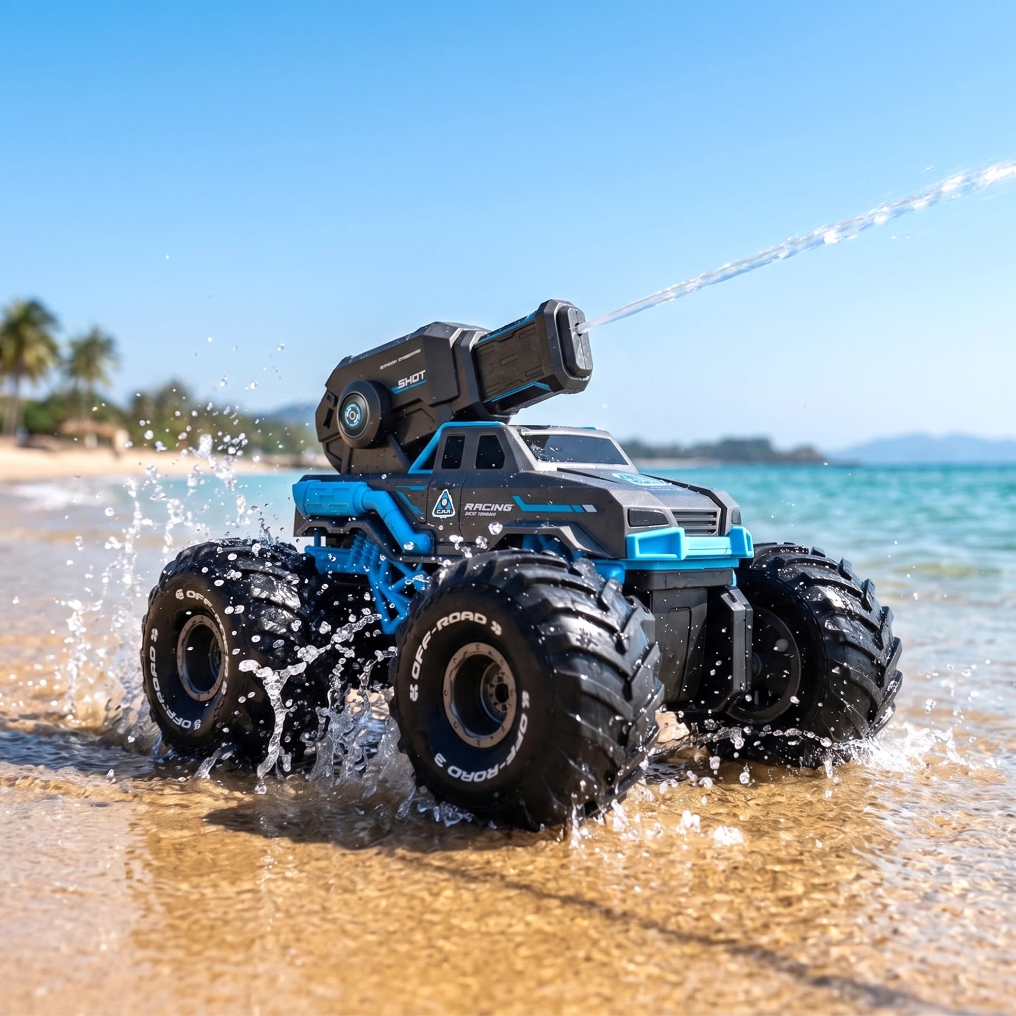 9 Keezi Kids Amphibious Remote Control Car Boat 2.4GHz 4WD RC Tank with Water Squirt Beach Pool Water Outdoor - Blue, 9 of 9