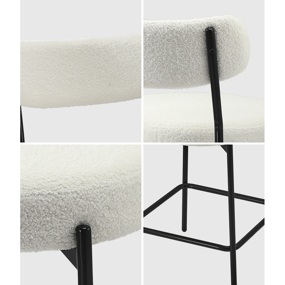 4 Oikiture 2x Bar Stools Kitchen Dining Chairs Counter Stool Boucle
 - White, 4 of 10