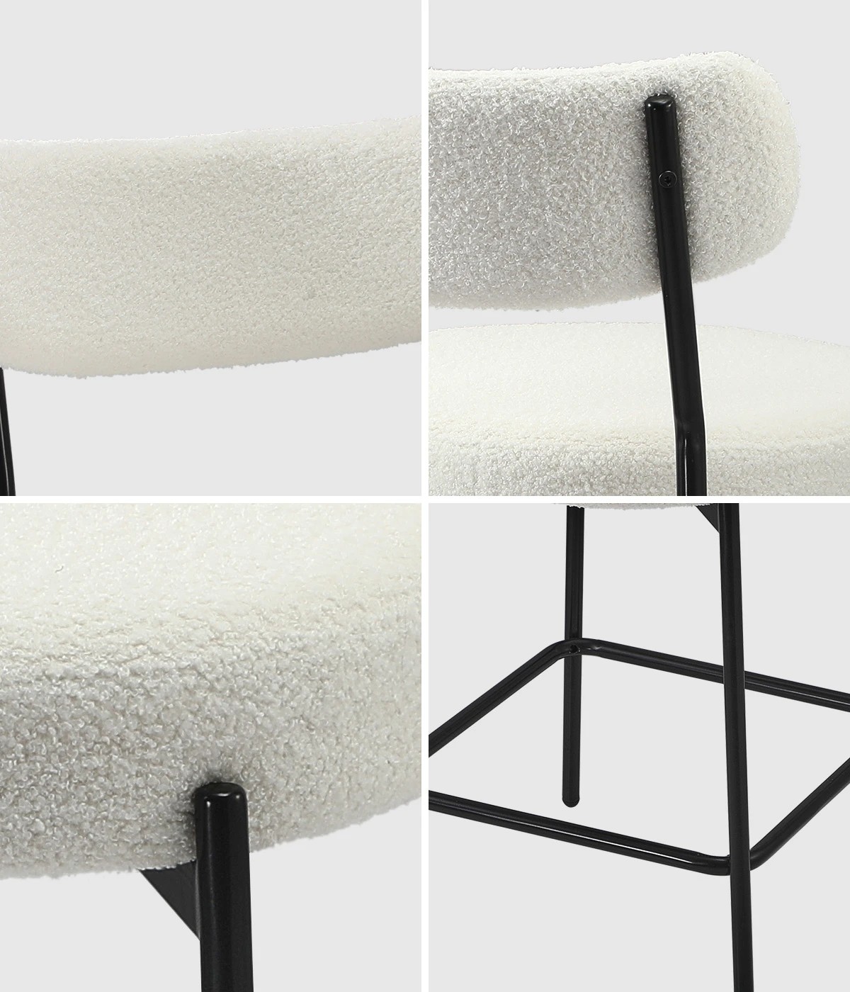 4 Oikiture 2x Bar Stools Kitchen Dining Chairs Counter Stool Boucle
 - White, 4 of 10