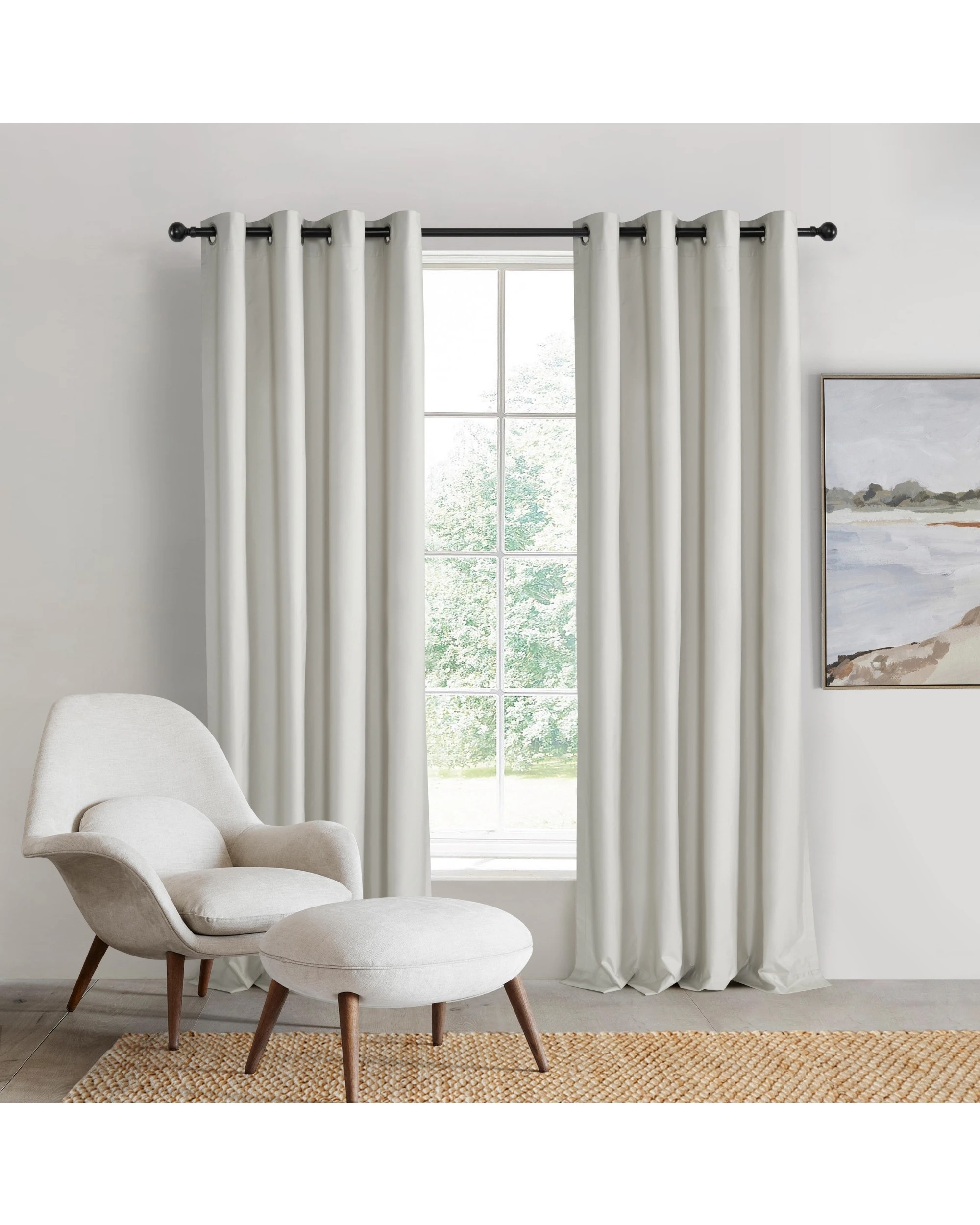 1 Sherwood Home Orlando Blockout Eyelet Curtain Pair 140x223cm - Mist, 1 of 5