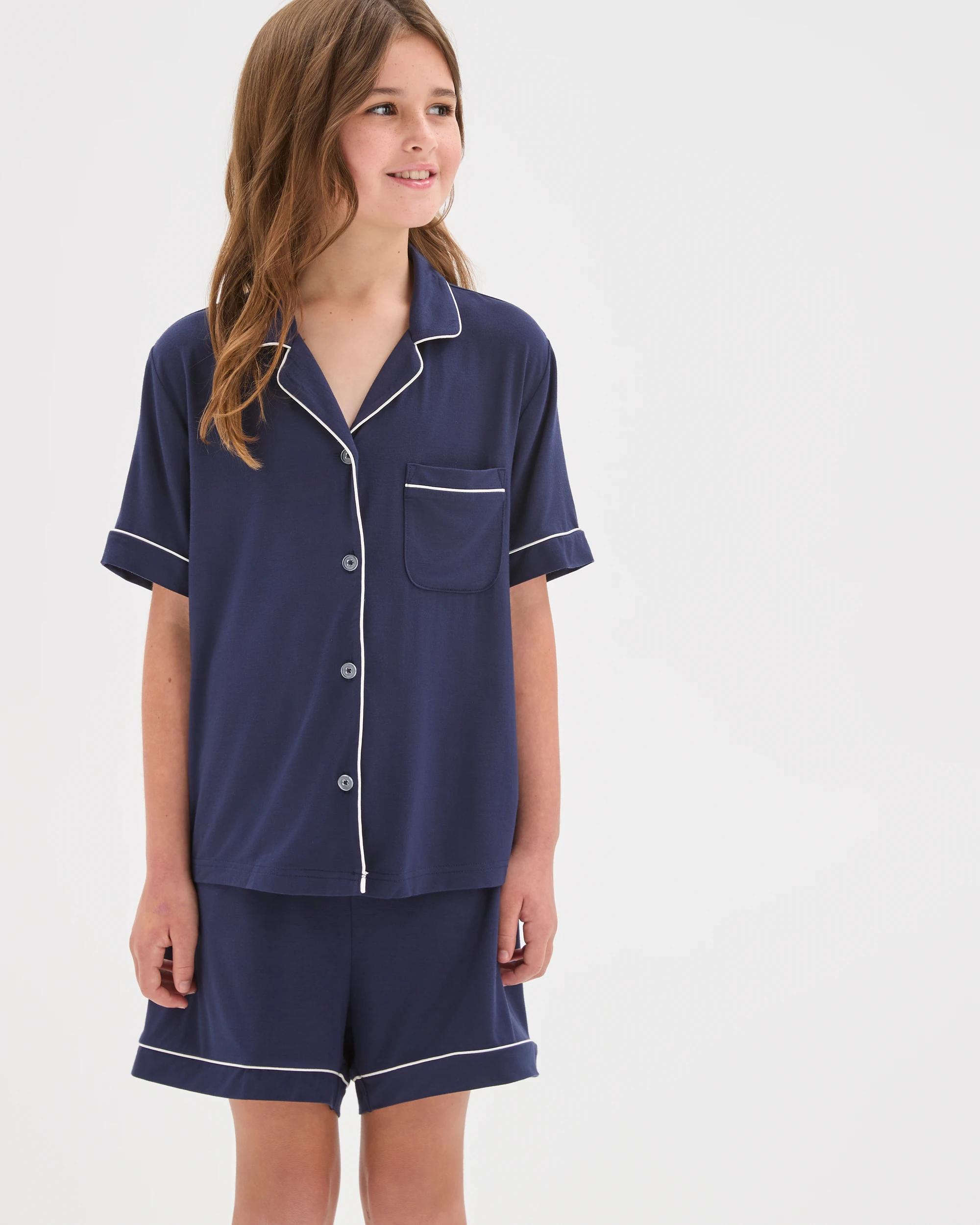 2 Target Kids Older Girls Bamboo Rich Button Through Pyjama Set NAVY, 2 of 7
