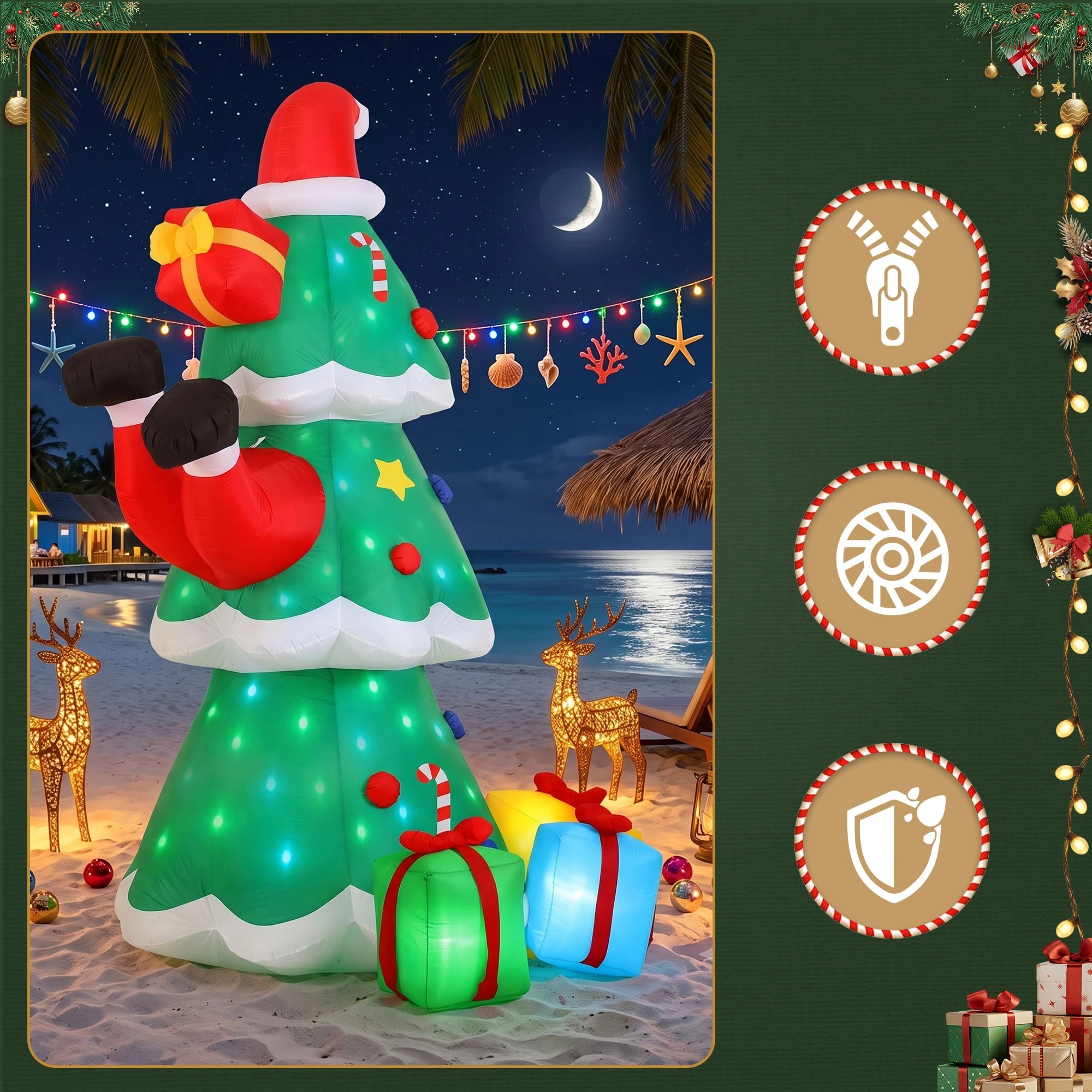 7 Jingle Jollys Christmas Inflatable Santa Tree 2.5M Height Flashing Light Decorations Illuminated - Multi, 7 of 9