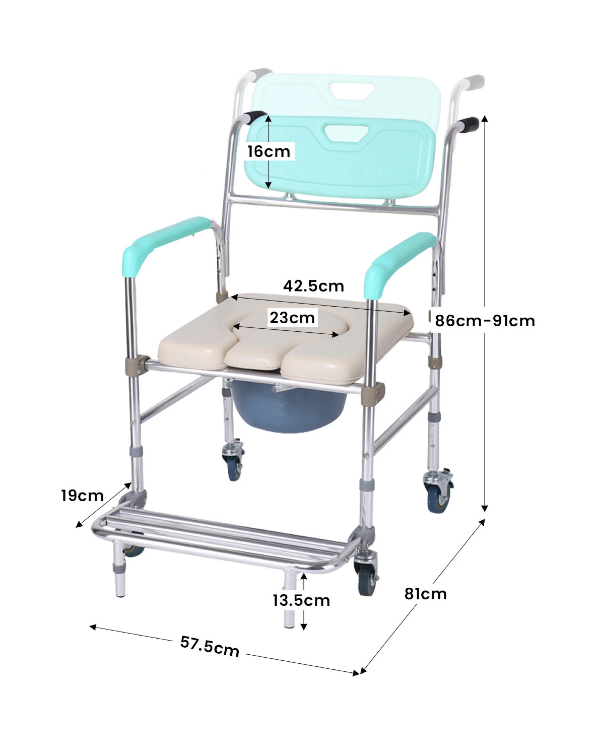 2 Orthonica Commode Chair With Castors Bathroom Aid Bath Tub Stool Seat - Blue, 2 of 6