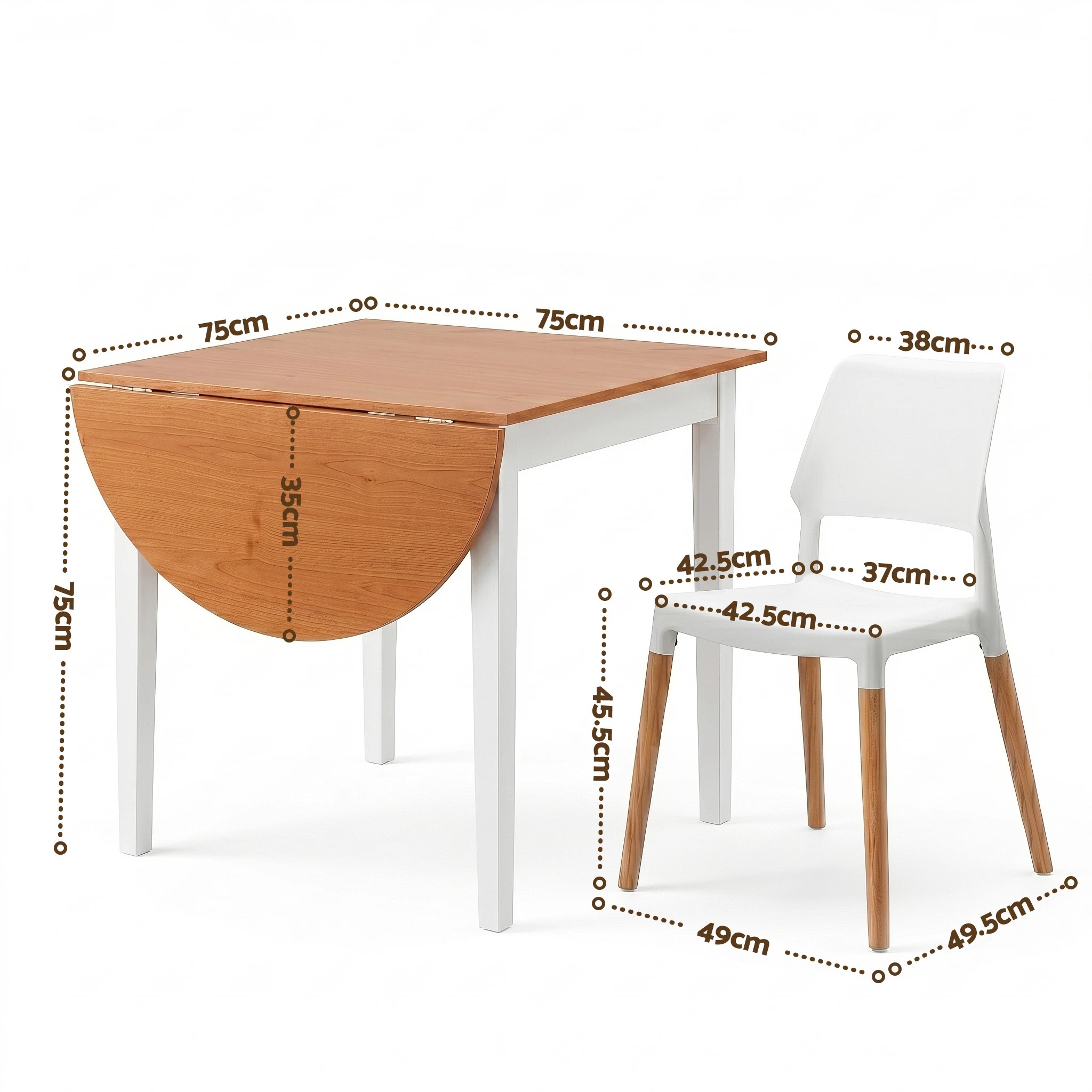 2 Artiss Drop-Leaf Dining Table and Chairs Set 5PCS White Wooden 4 Seater - White, 2 of 10