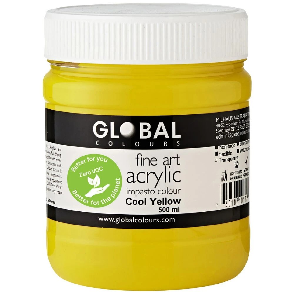 1 Global Colours Acrylic Paint Zero VOC 500mL Cool Yellow, 1 of 2