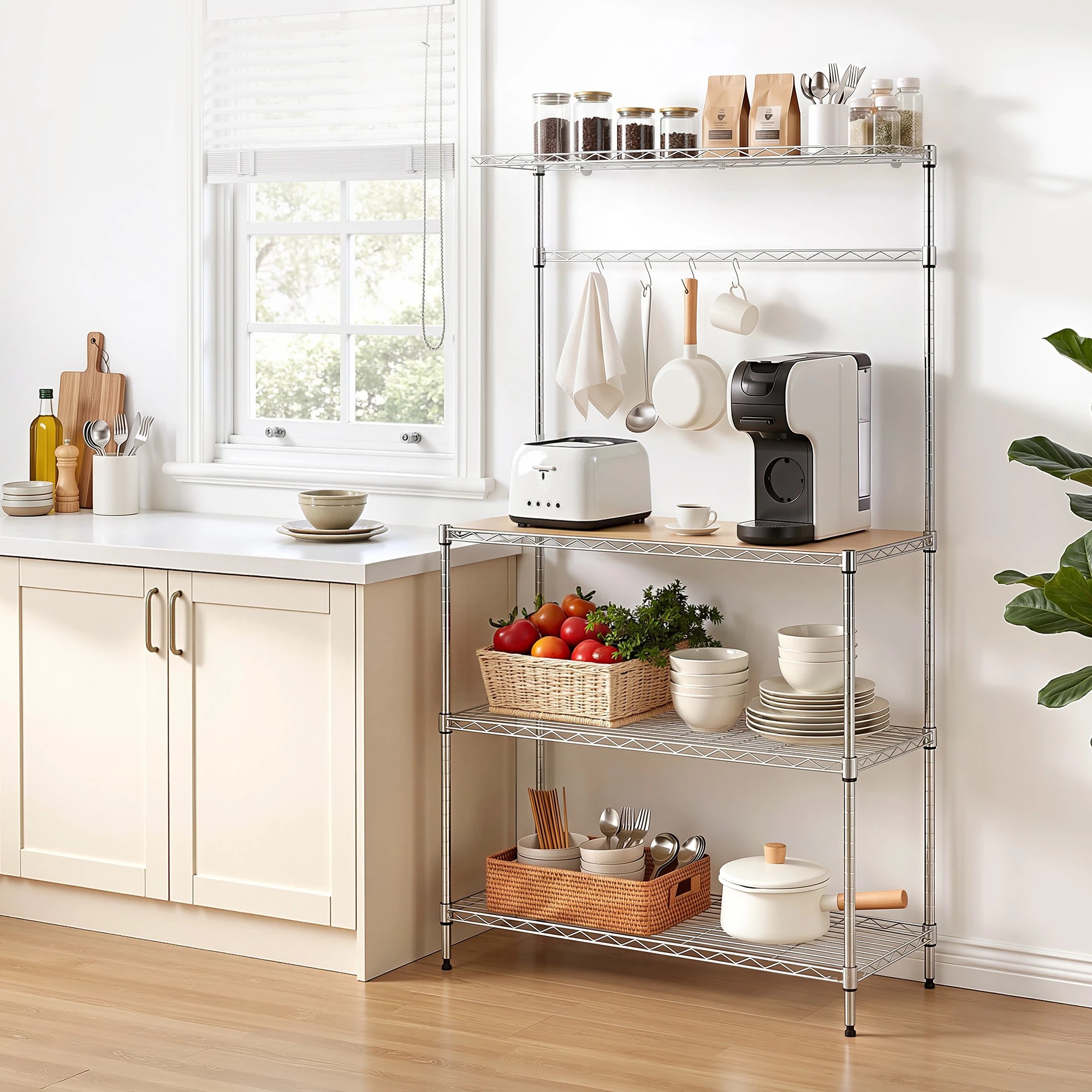 4 Artiss 4-Tier Metal Kitchen Rack Shelf Silver Storage Shelves Organizer Freestanding Microwave Stand - Silver, 4 of 9