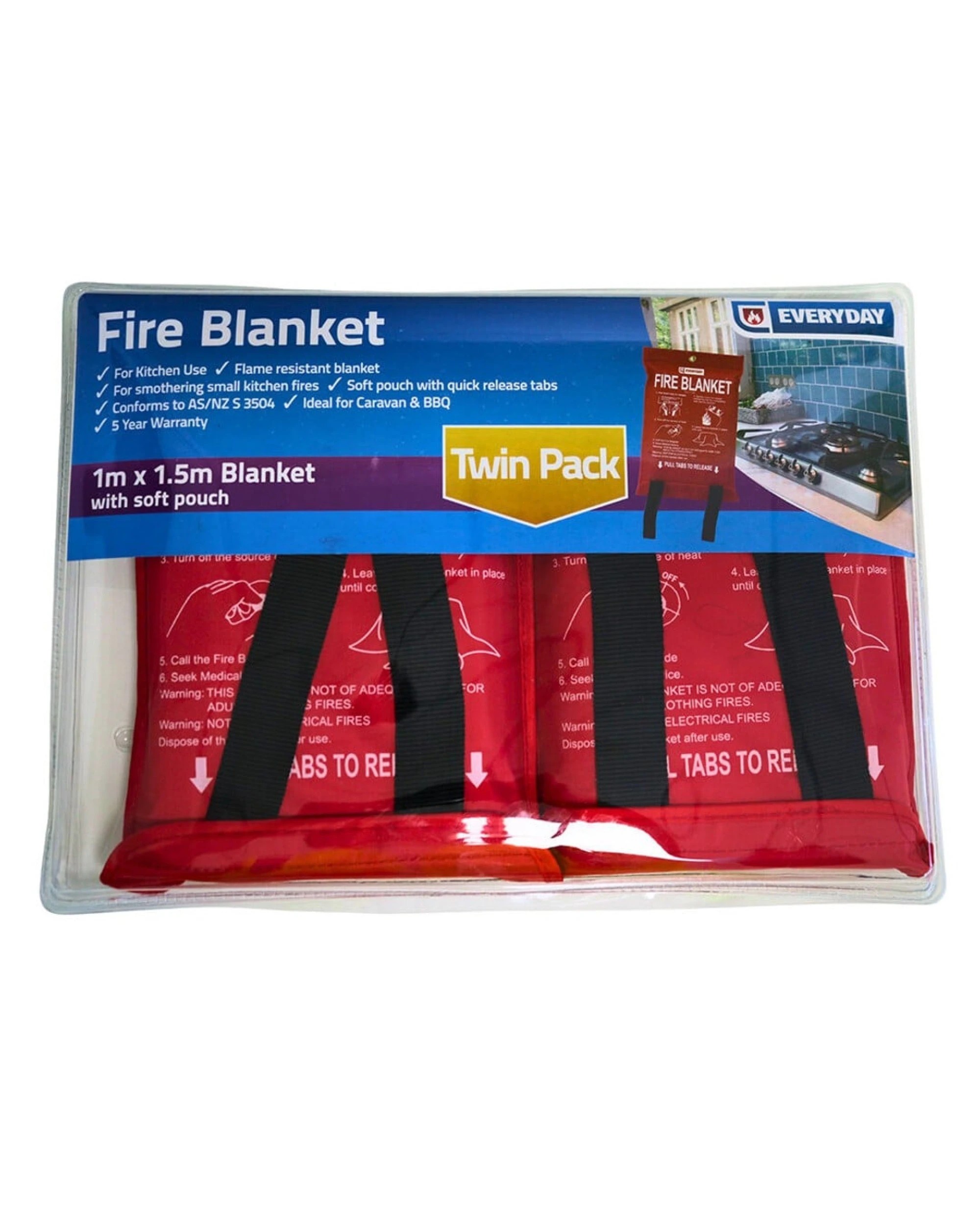 1 BR Home 2pcs (Twin-Pack) Everyday Fire Blanket (1.5mx1m) w/ Soft Pouch (AS/NSZ 3504), 1 of 1