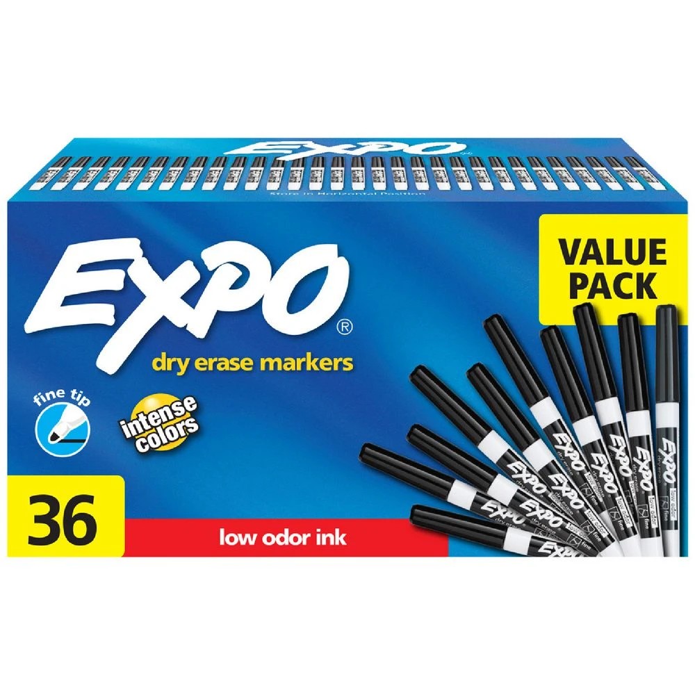 1 Expo Whiteboard Markers Fine Bullet Black 36 Pack, 1 of 5