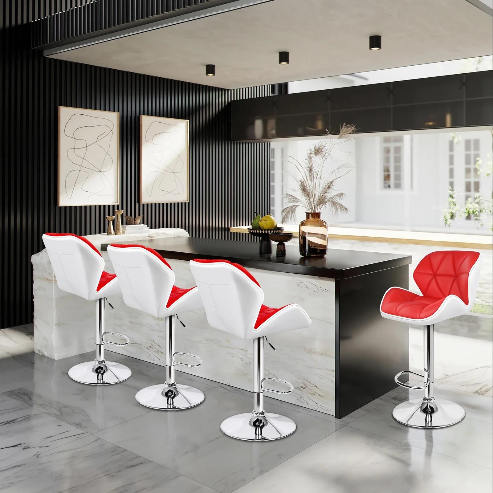 8 Alfordson 4x Bar Stools Willa Kitchen Gas Lift Swivel Chair Leather - Red, 8 of 8