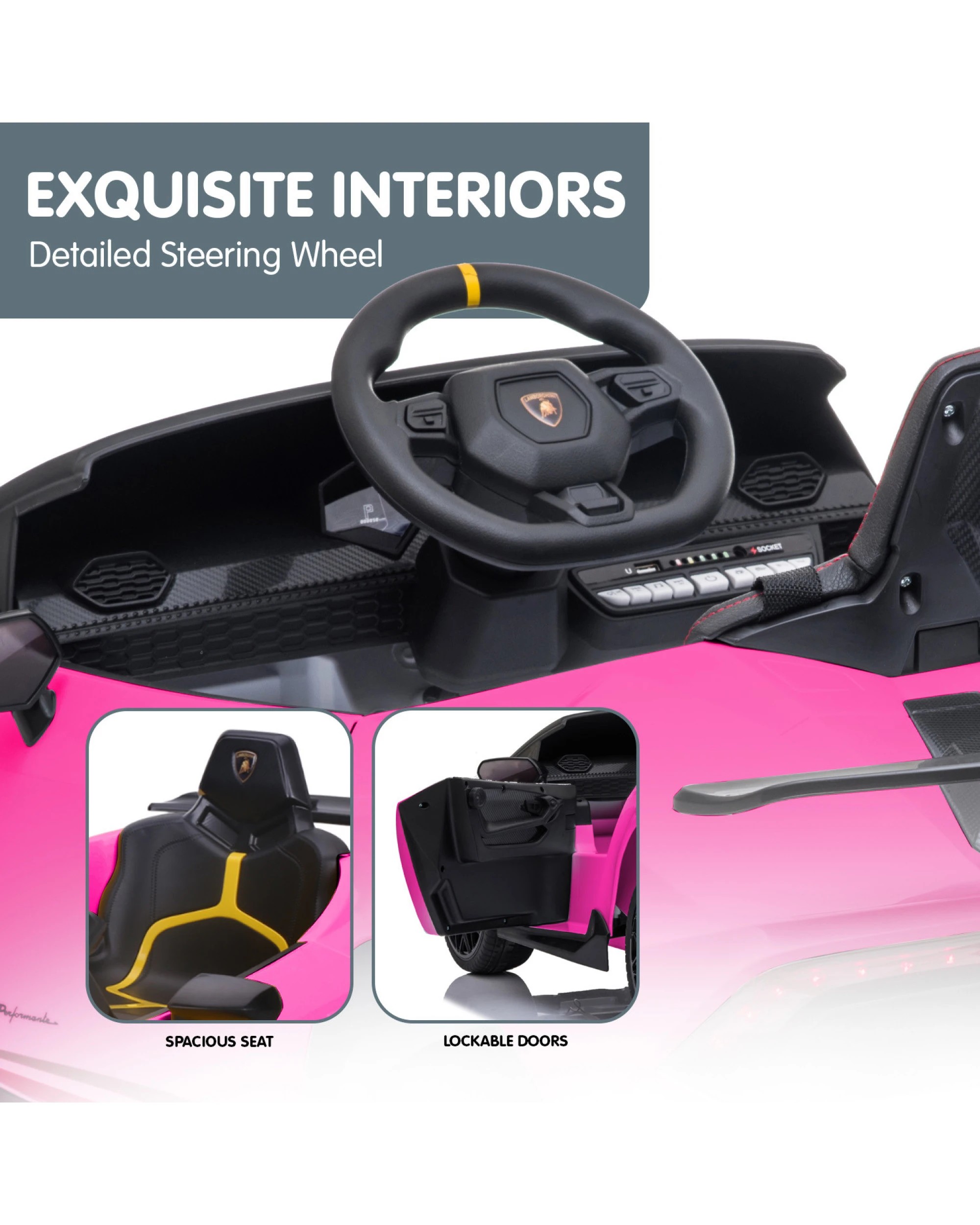 5 Kahuna Lamborghini Performante Kids Electric Ride On Car Remote Control Pink, 5 of 10