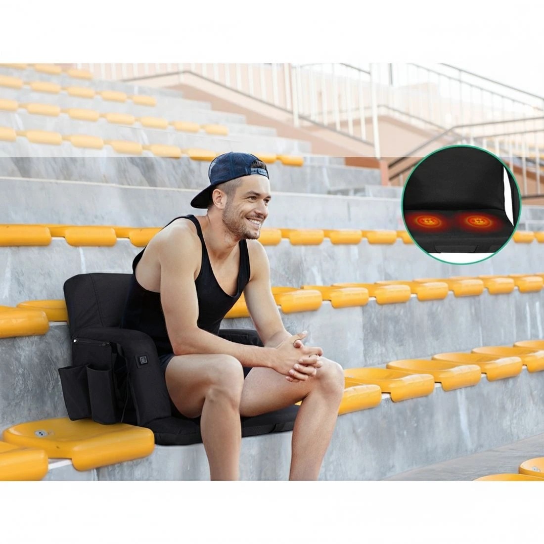 4 Artiss 2X Floor Lounge Sofa Bed With Armrest Heated - Black, 4 of 6