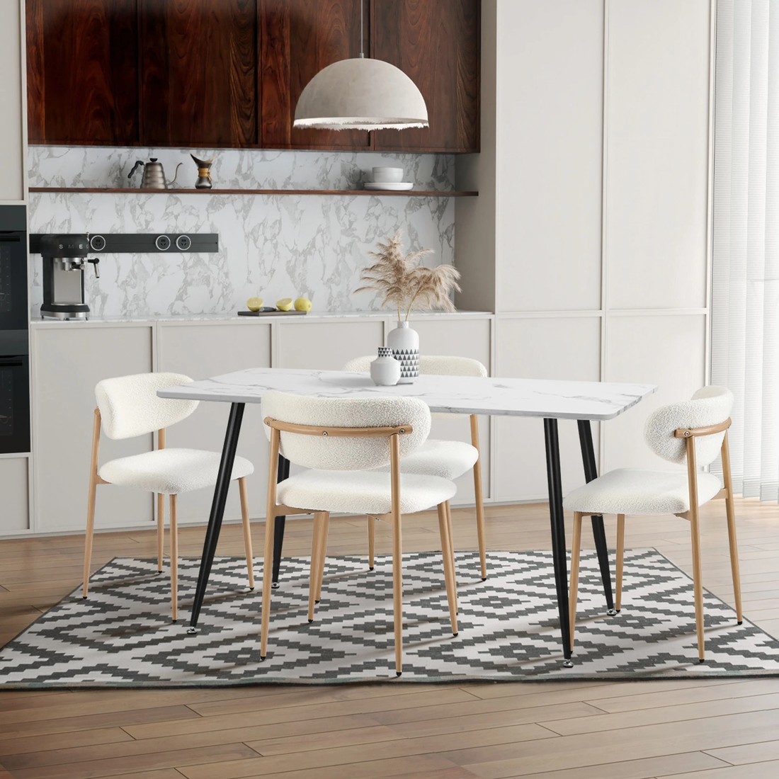 5 Oikiture 2x Dining Chairs Kitchen Chair Cafe Lounge Chair Boucle Timber-look Legs
 - White, 5 of 10