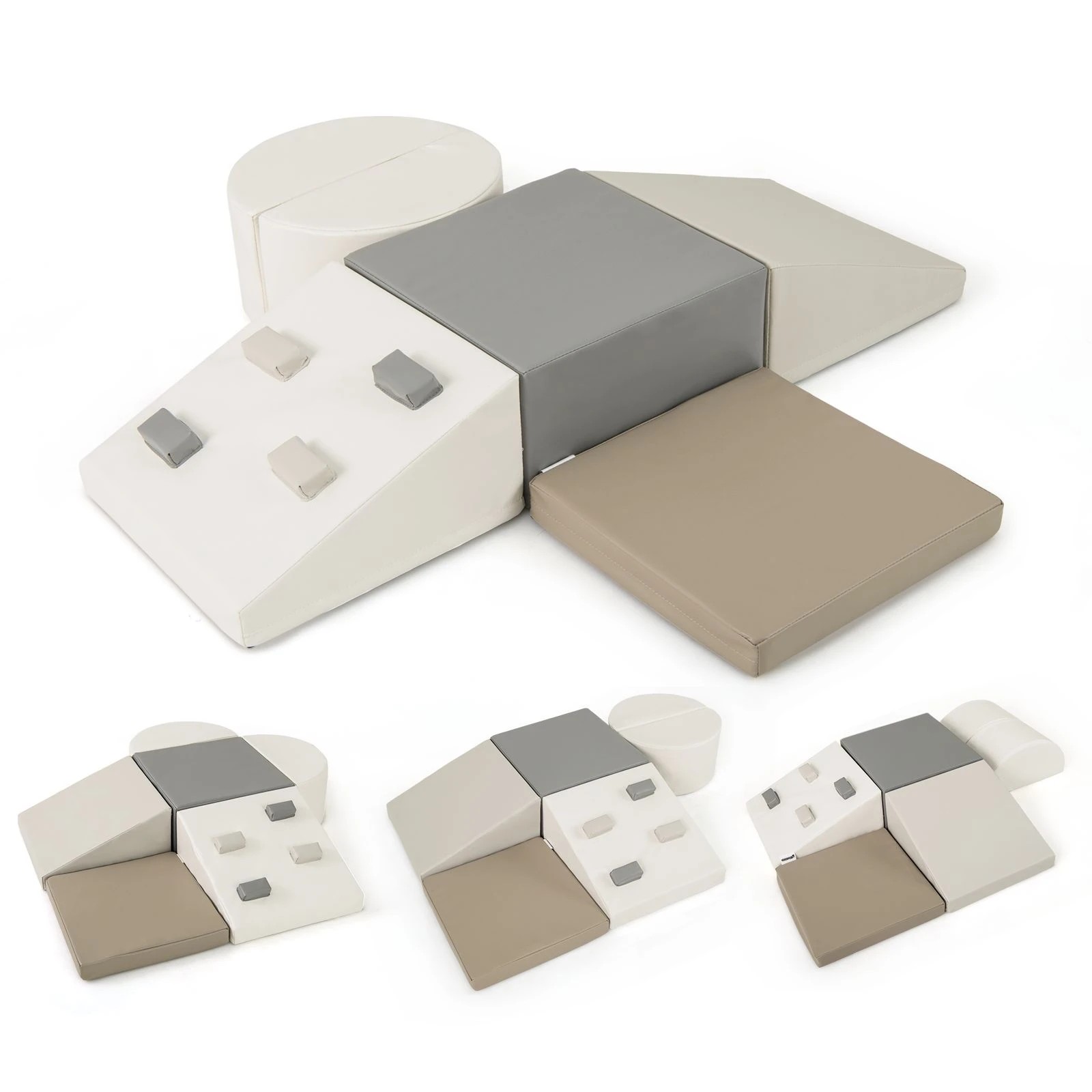 1 Costway 6PCS Soft Foam Climbing Blocks Climb & Crawl Play Set - Grey, 1 of 2