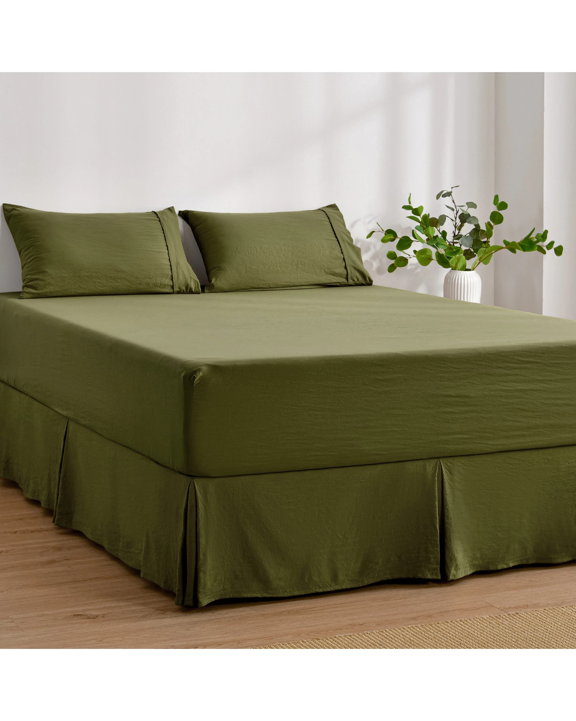 3 Dreamaker Superfine Washed Microfibre Pleated Valance - Super King Bed - Olive, 3 of 9