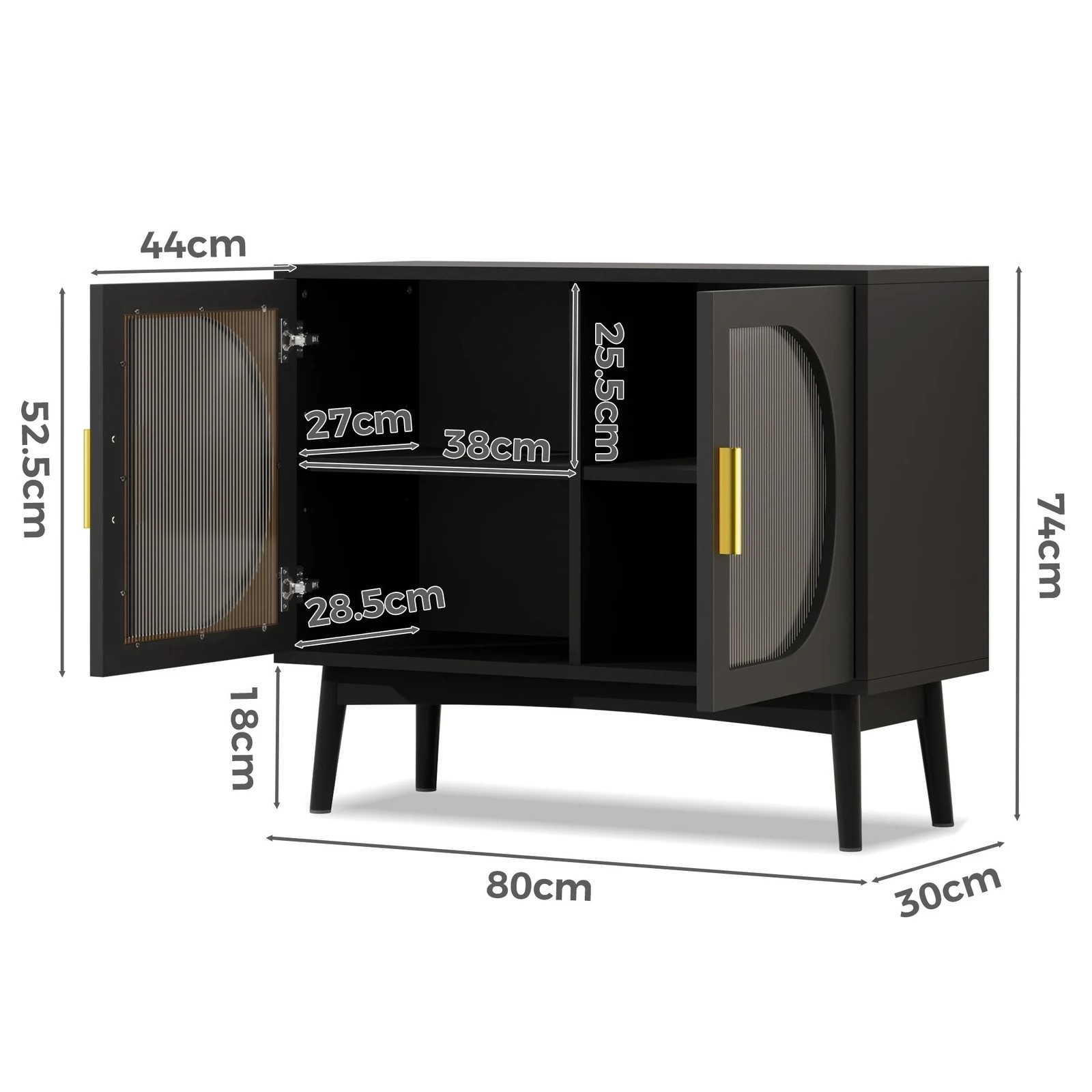 9 Alfordson Buffet Sideboard Cupboard Cabinet Storage Fluted Doors Pantry - Black, 9 of 10