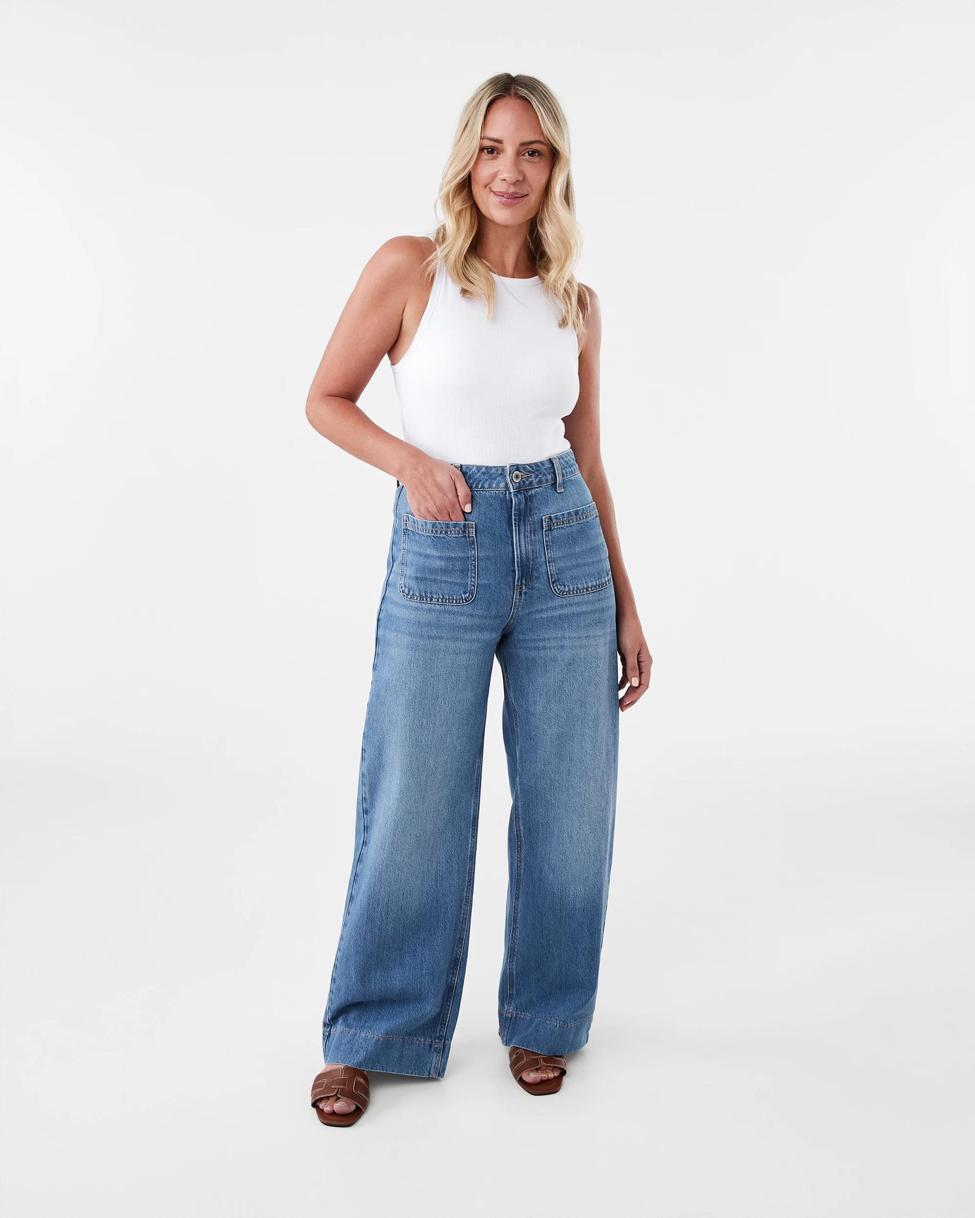 2 Wide Leg Pocket Jeans Mid Wash, 2 of 9
