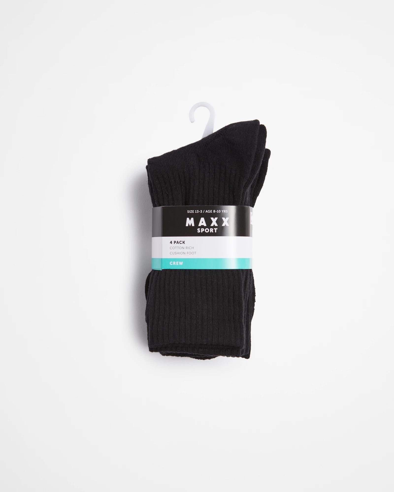 3 Kids Maxx Sport Crew Socks 4 Pack BLACK, 3 of 3