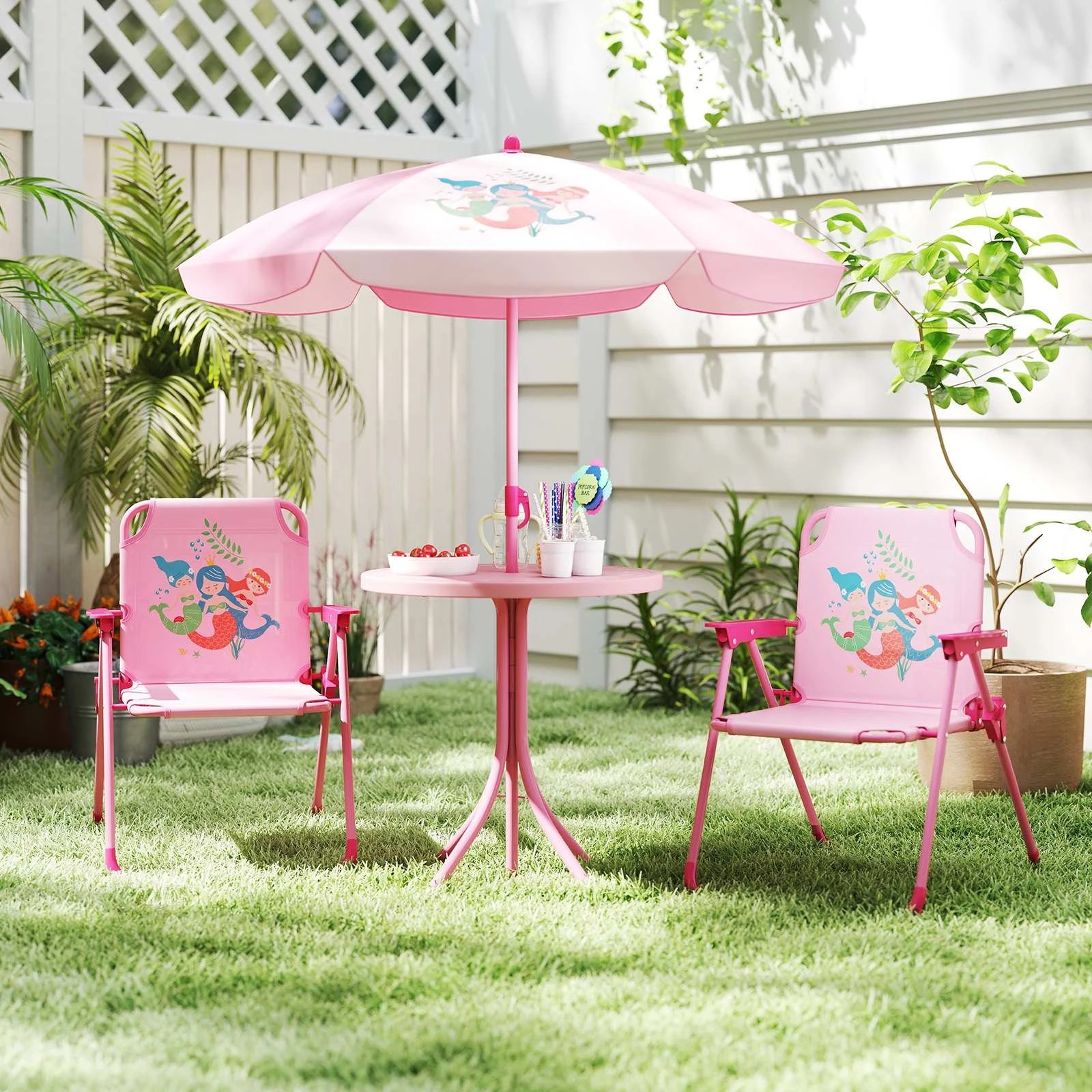 3 Costway 4PCS Kids Patio Furniture Outdoor Activity Table Chairs, 3 of 6