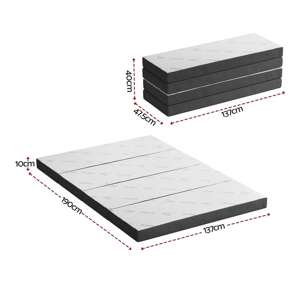 2 Giselle Foldable Mattress Folding Foam Mattresses Bamboo Double - Double Bed - Black, 2 of 10