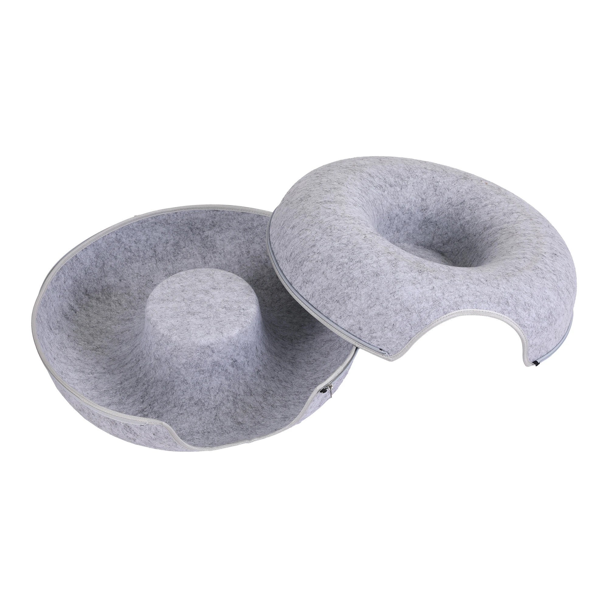 3 i.Pet Cat Bed with Cat Tunnel 60x28CM Donut Bed Felt Cave Hideaway Detachable - Grey, 3 of 8