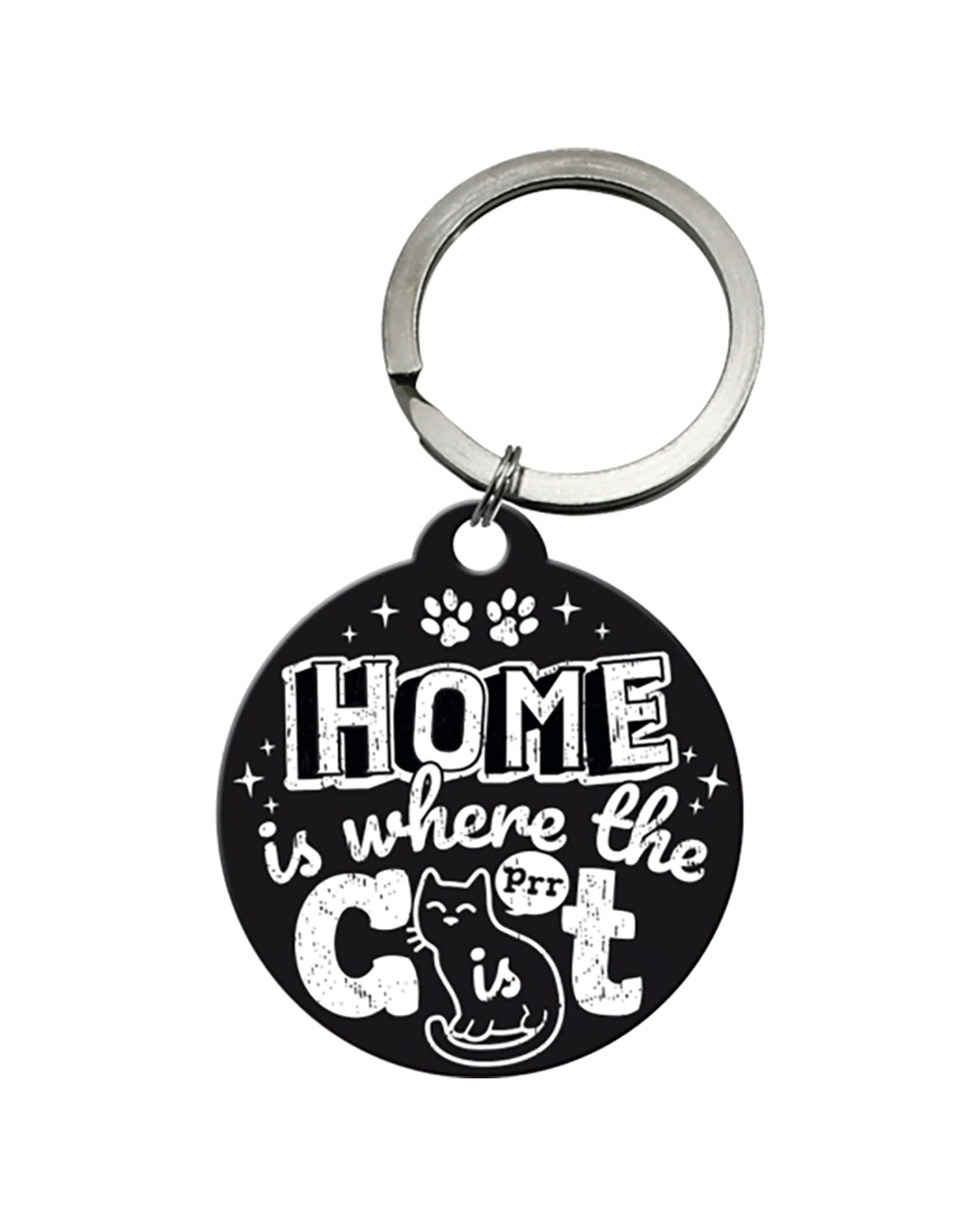 1 Nostalgic-Art Metal Round Keyring Home Is Where The Cat Is Stainless Steel - Black, 1 of 5