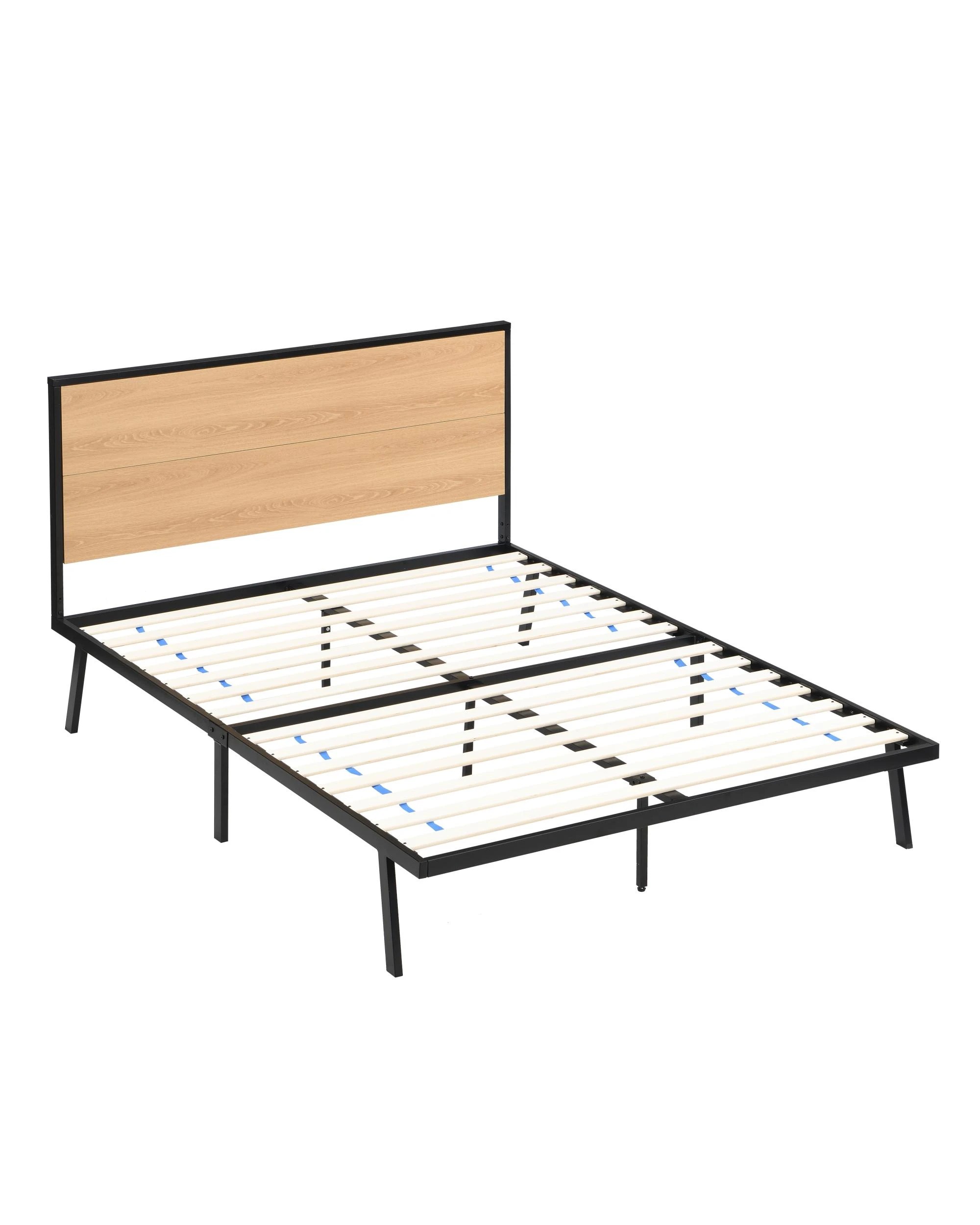 10 Kodu Metal and Wood Look Bed Frame Double Size Black and Oak - Natural, 10 of 10