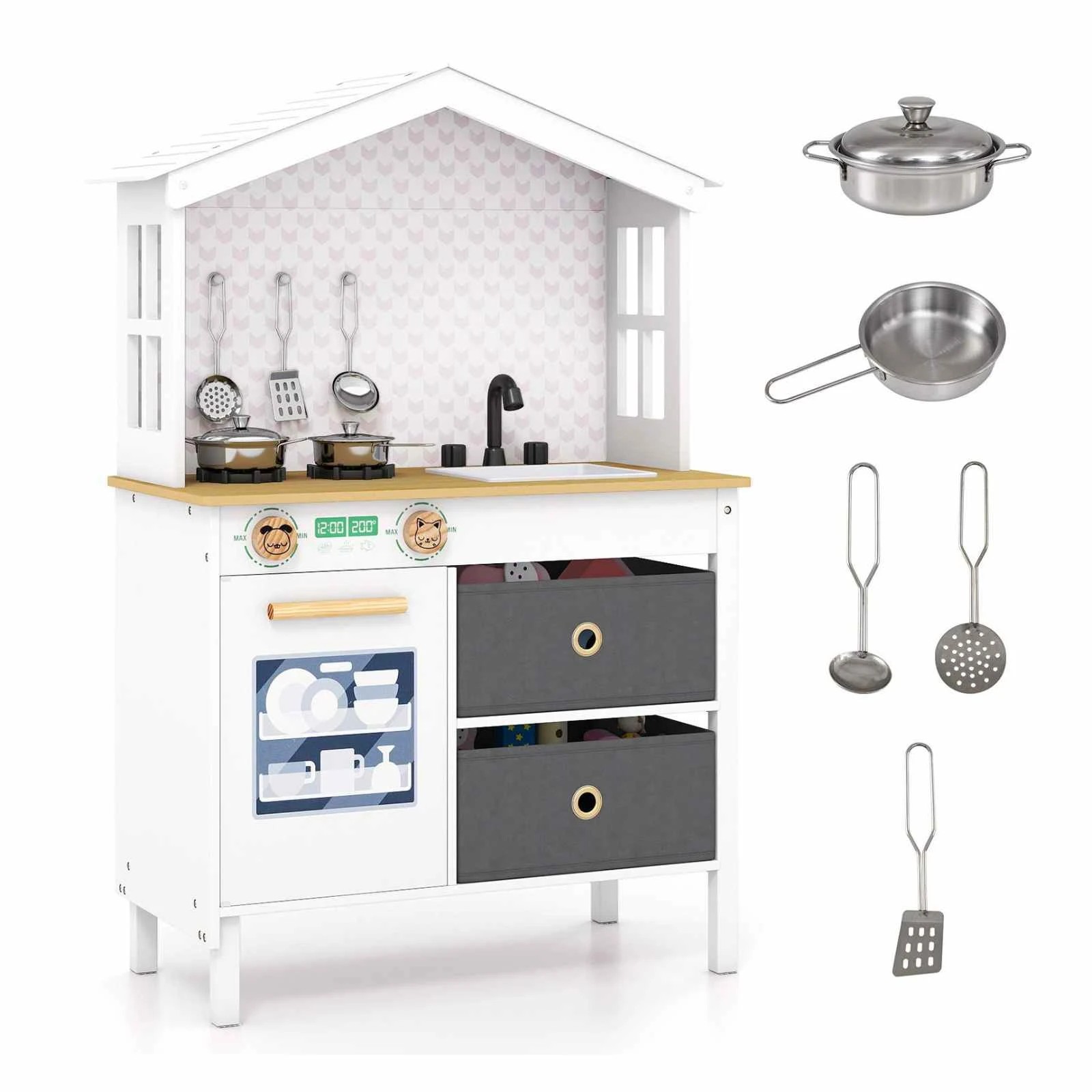 1 Costway Kitchen Playset Chef Pretend Play Kitchen Toy w/Sink - White, 1 of 1