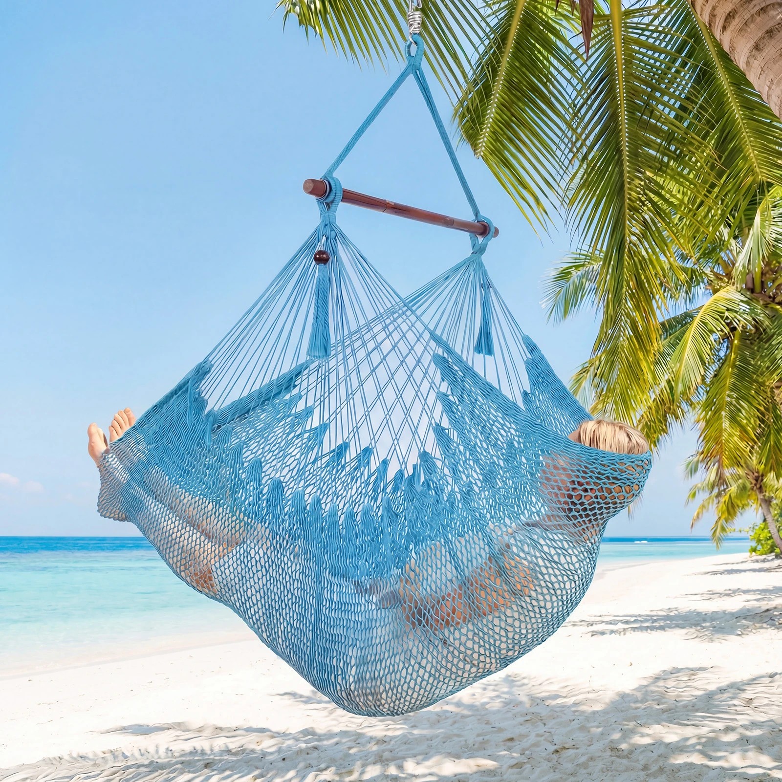 5 Costway Caribbean Hammock Chair Stretchable Hanging Rope Swing Chair - Blue, 5 of 5