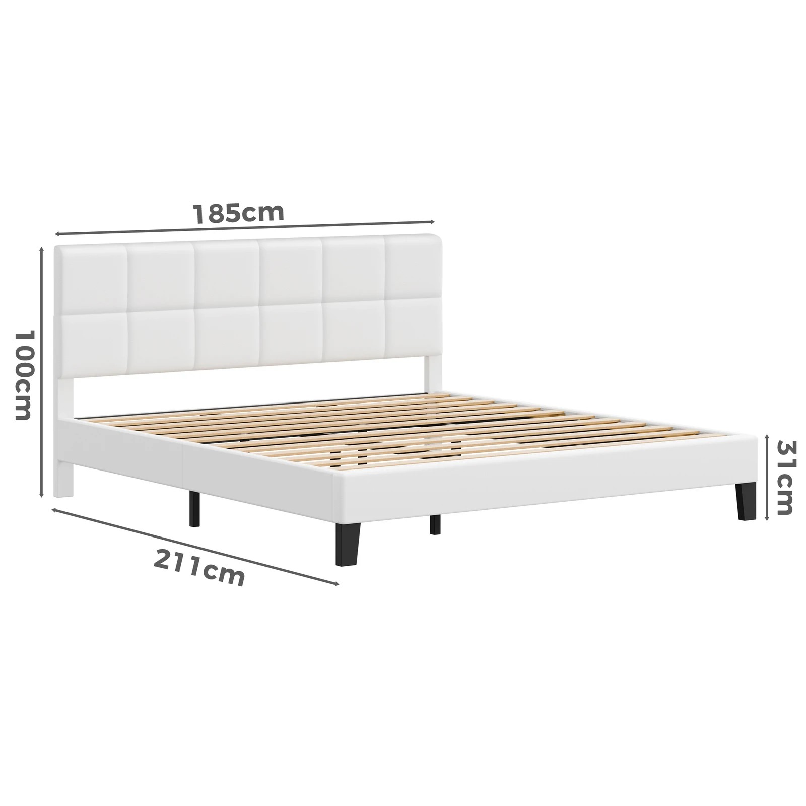 9 Alfordson Bed Frame King Size Wooden Slats Platform Leather Paula - White, 9 of 9