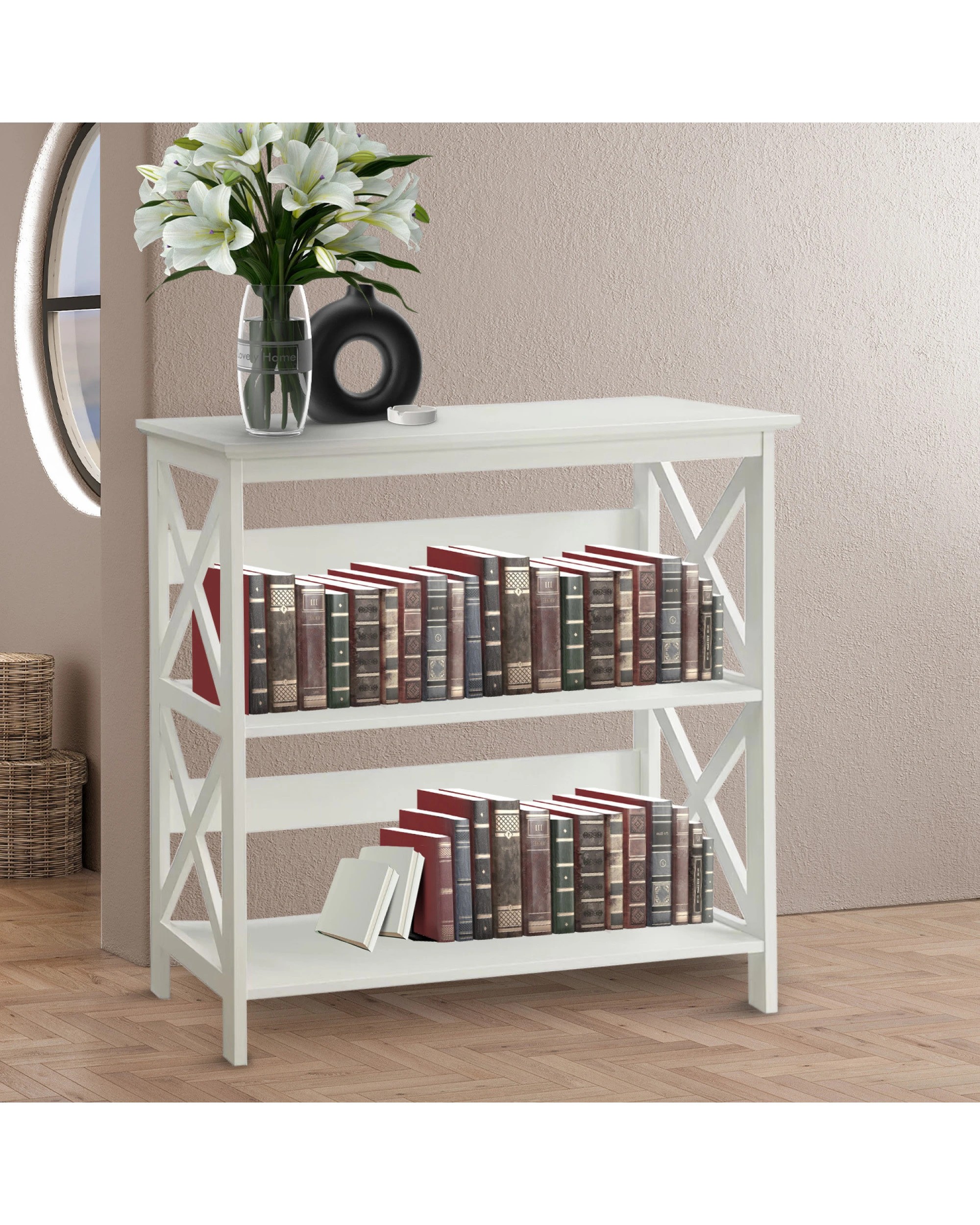 10 Sarantino Lucas 3-tier Bookshelf Display Rack In White, 10 of 10