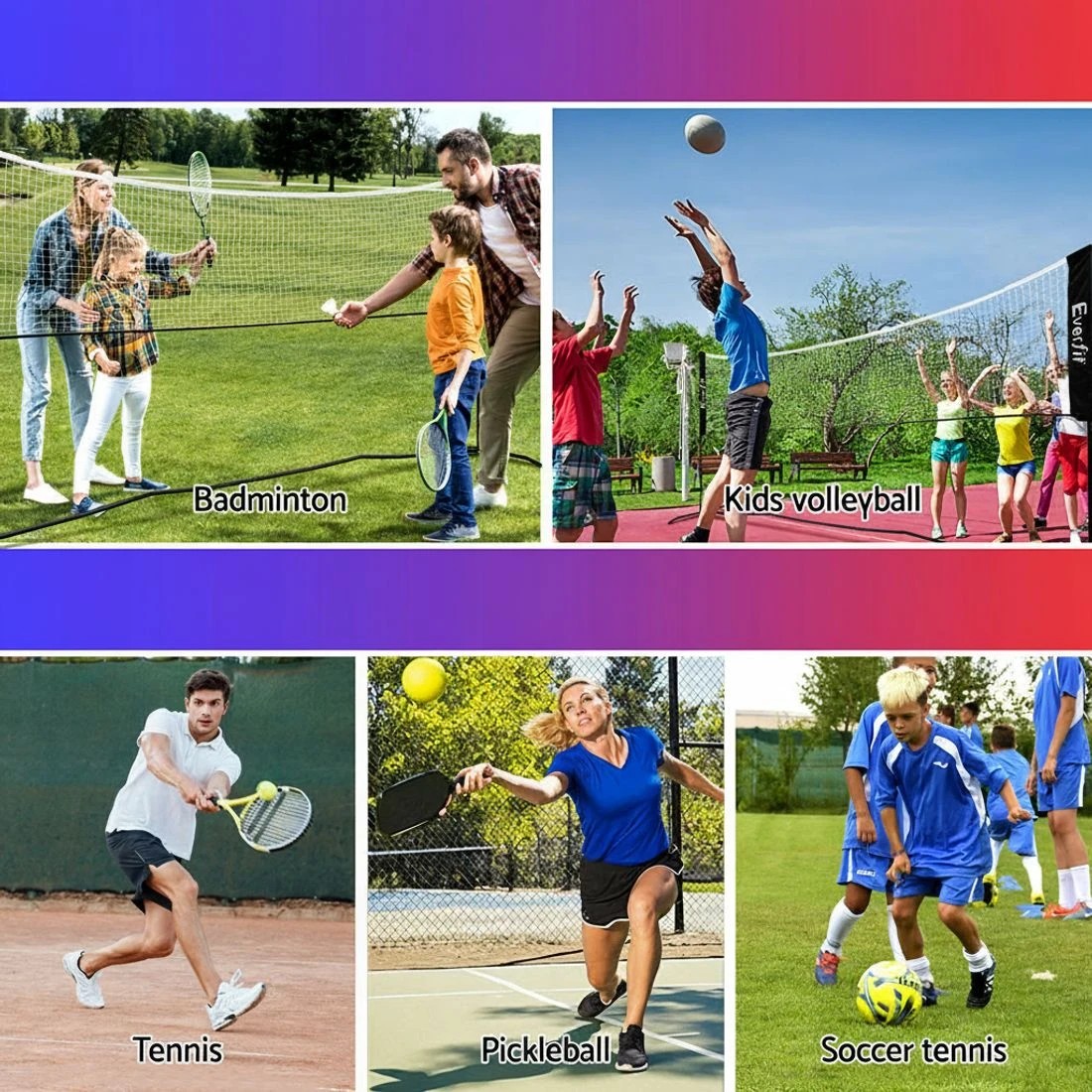 5 Everfit 3.6M Badminton Tennis Pickleball Net Portable Volleyball Kit Adjustable Height - Black, 5 of 6