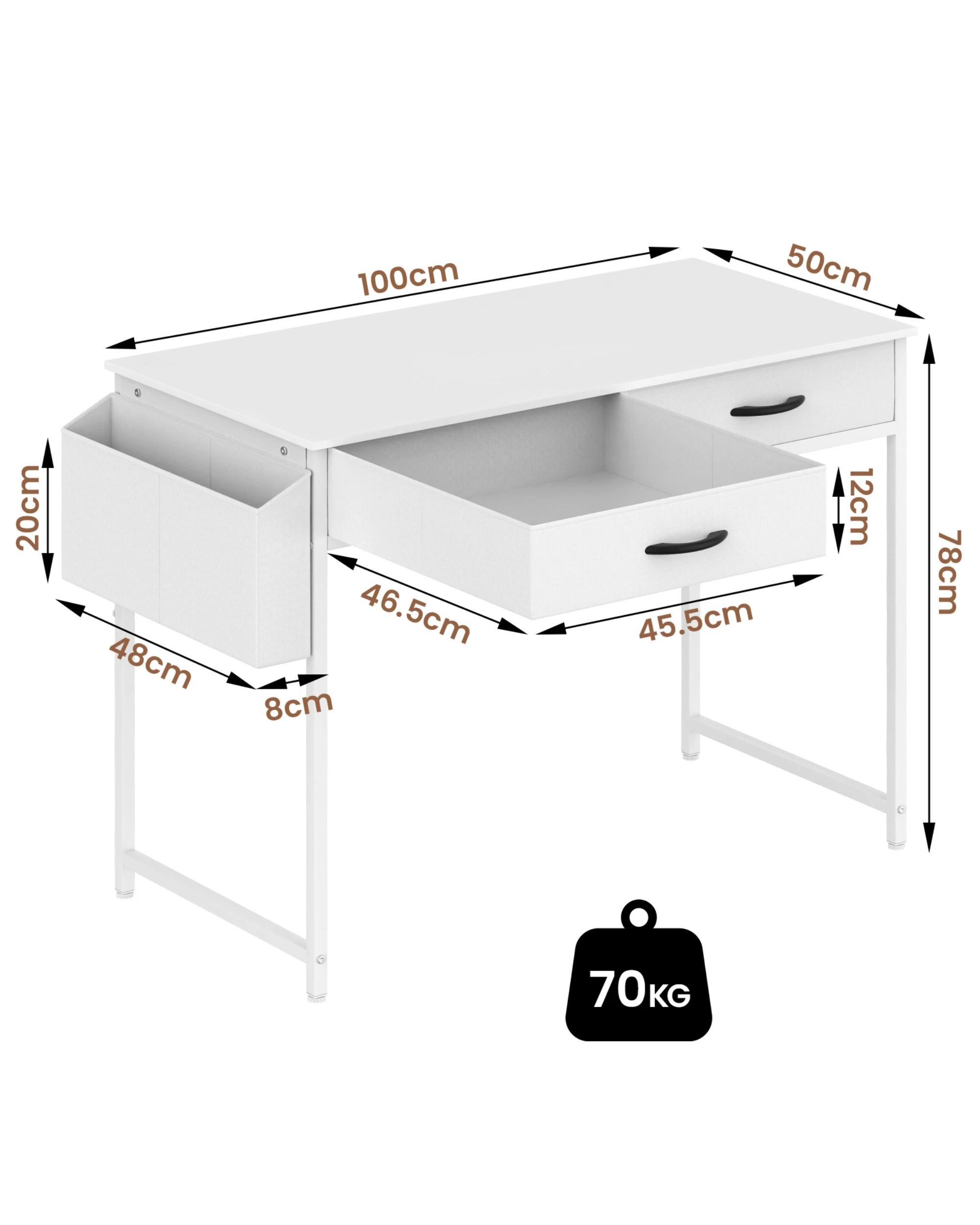 2 Advwin 100cm Small Desk With 2 Drawers And Storage Bag Makeup Vanity Desk White, 2 of 10