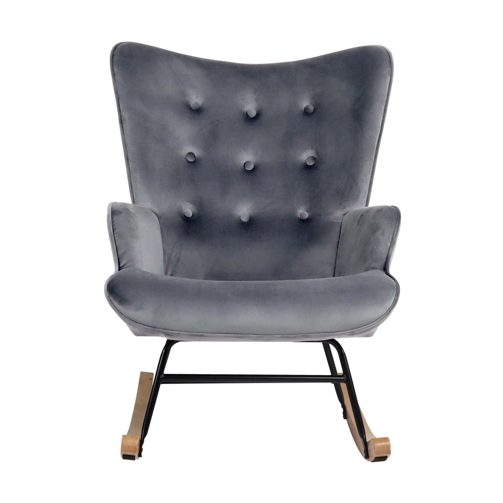 6 Oikiture Rocking Chair Nursing Armchair Velvet Accent Chairs Upholstered
 - Grey, 6 of 10