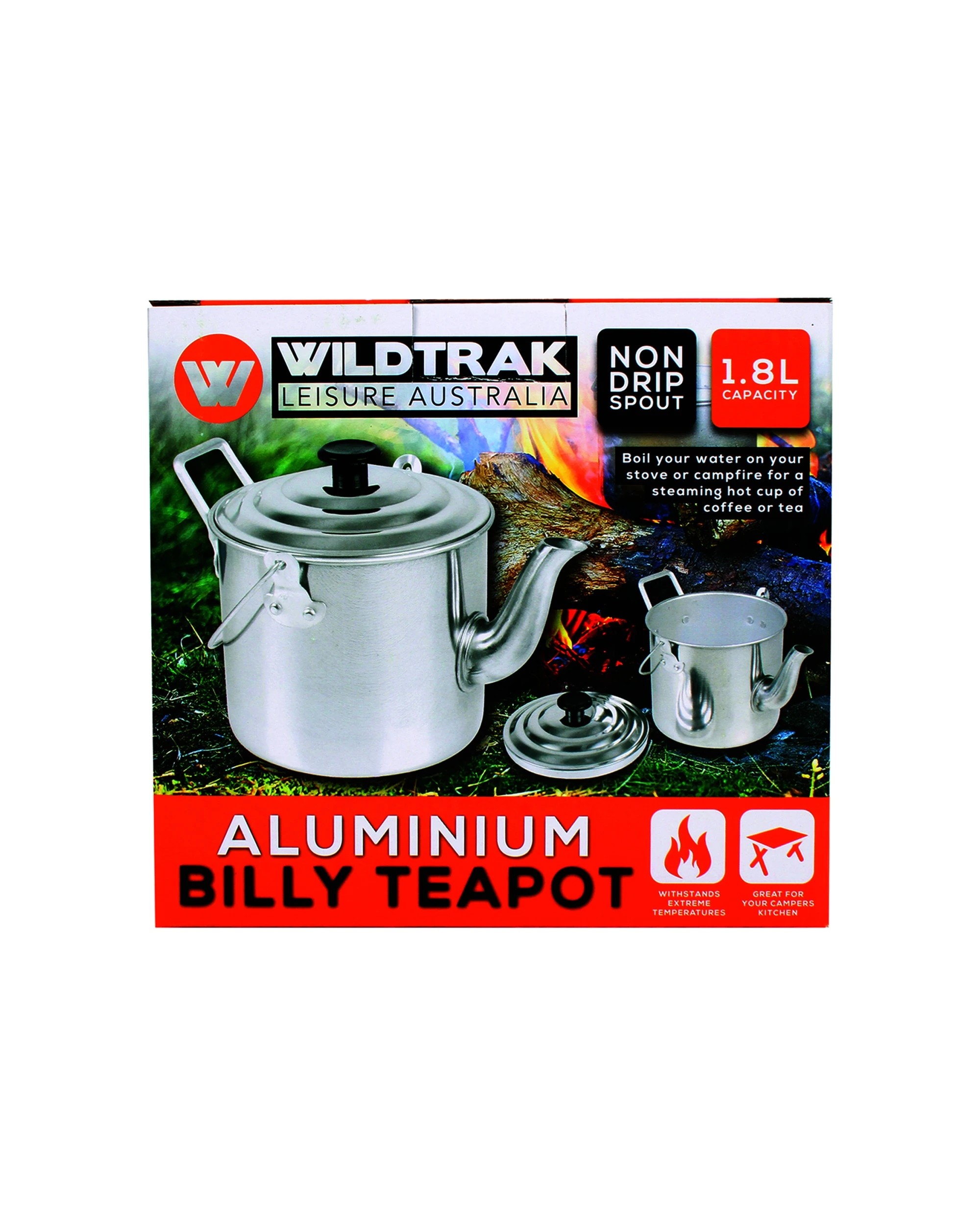 3 Wildtrak 1800ml Aluminium Billy Teapot Water Boiler Camping Non-Drip Spout - Silver, 3 of 3