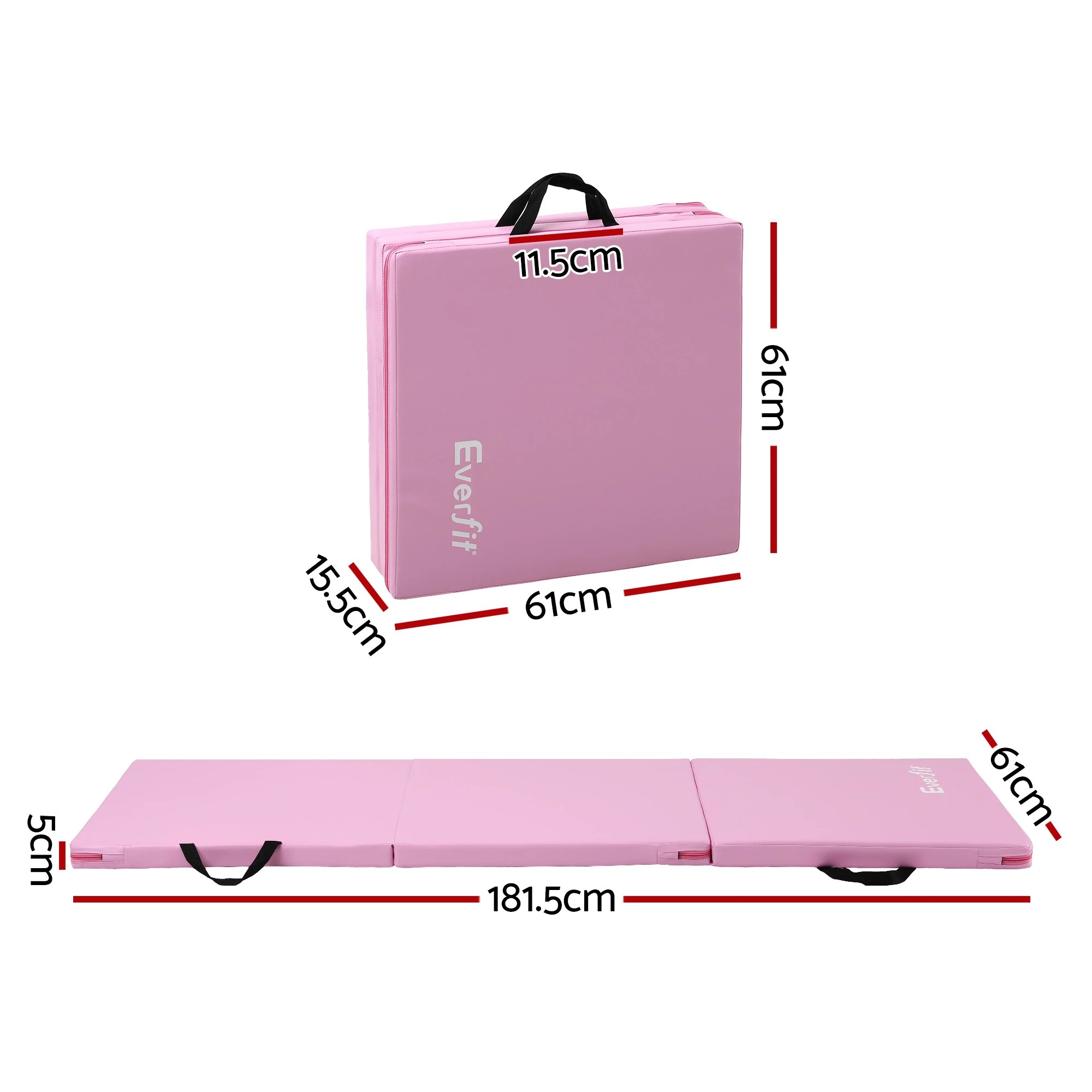 3 Everfit 180x60cm Gymnastics Mats Folding Exercise Floor Mat Portable 3 Fold Tumbling Mat - Pink, 3 of 7