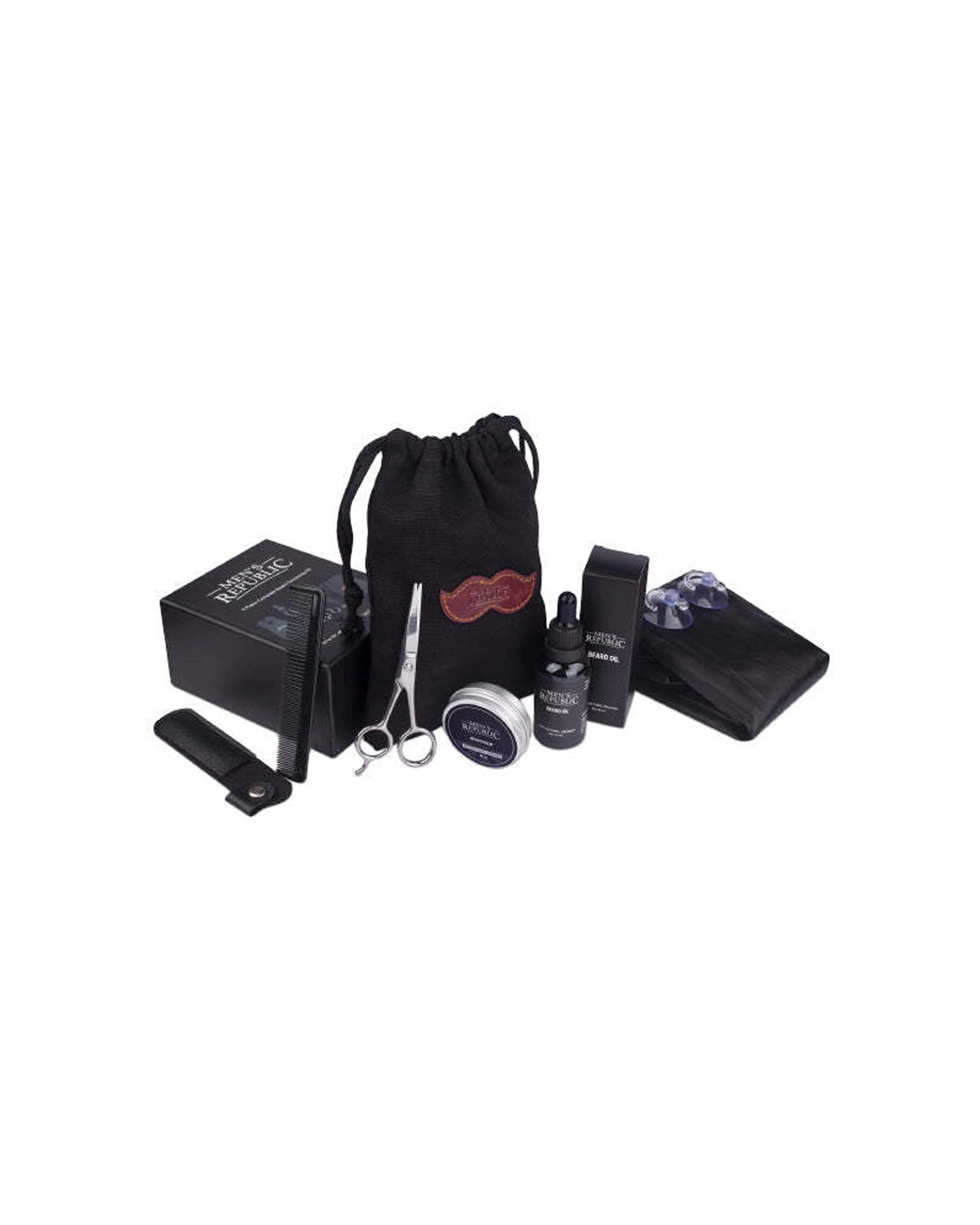 1 Mens Republic 6Pc Beard Grooming Kit With Bag And Apron Complete Grooming Set For Men - Brown, 1 of 8