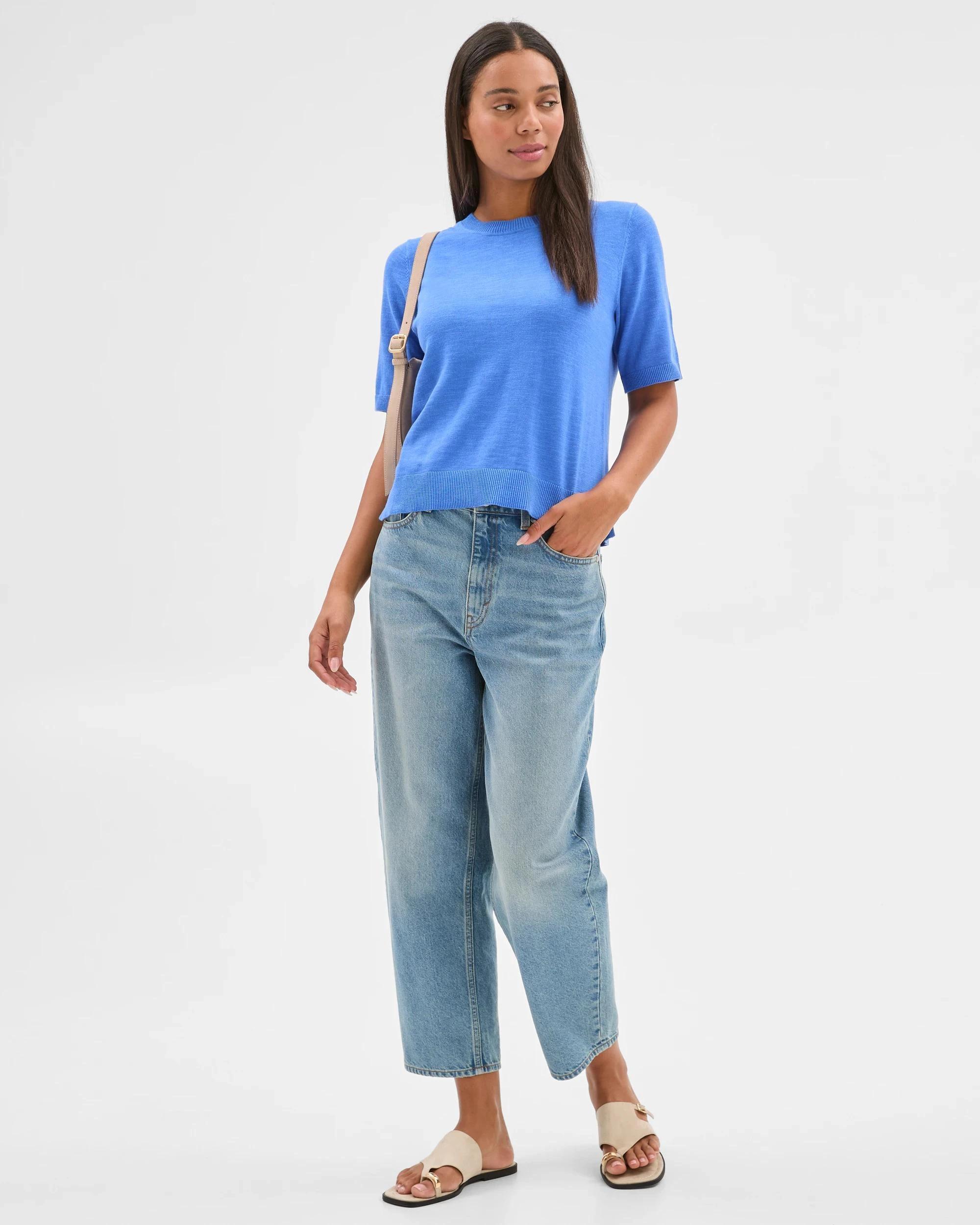 2 Target Australian Cotton/Linen Blend Knitted T-Shirt VIVID BLUE, 2 of 6