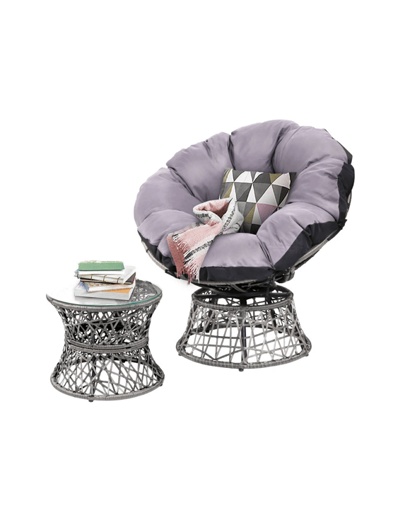 Gardeon Outdoor Lounge Setting Papasan Chair Wicker Table Garden Furniture - Grey