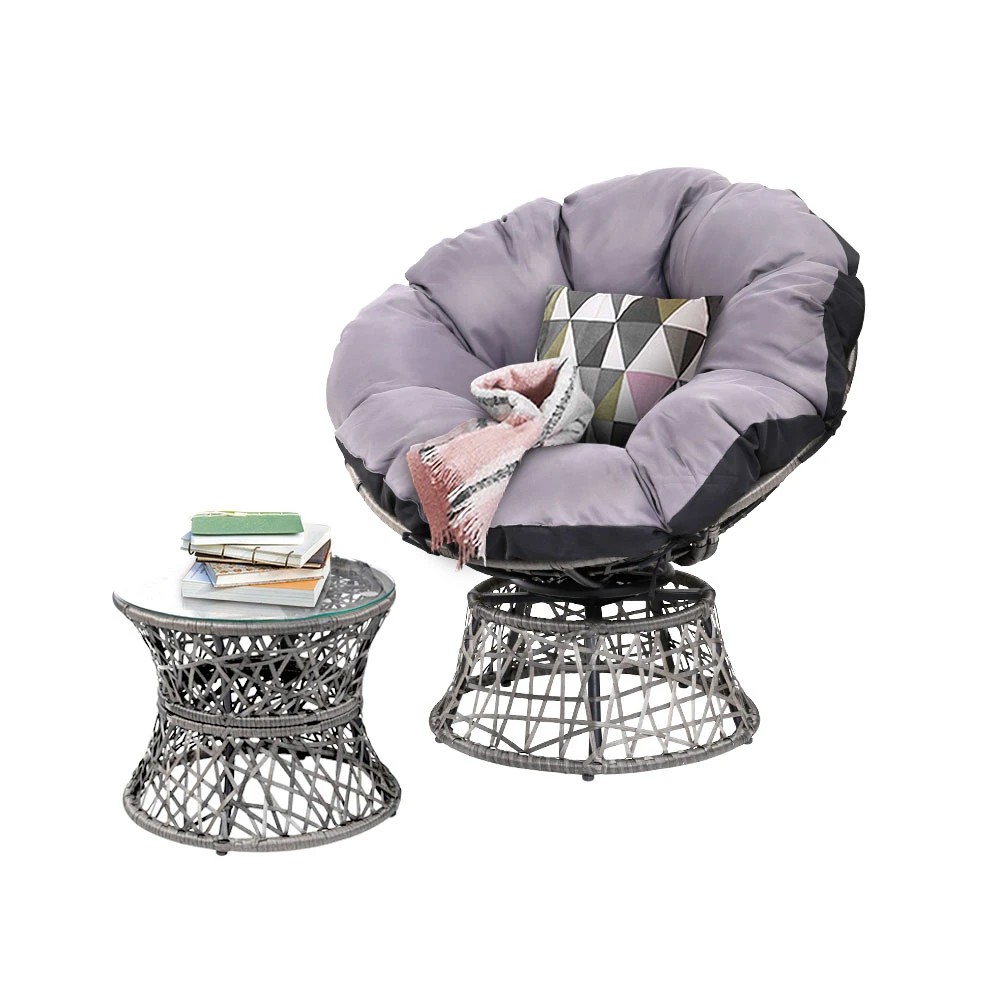 1 Gardeon Outdoor Lounge Setting Papasan Chair Wicker Table Garden Furniture - Grey, 1 of 6