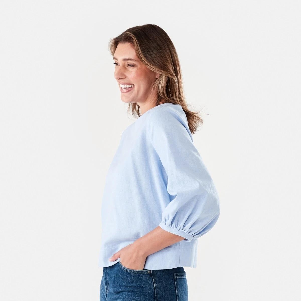 2 Long Sleeve Linen Blend Top BRUNI BLUE, 2 of 5