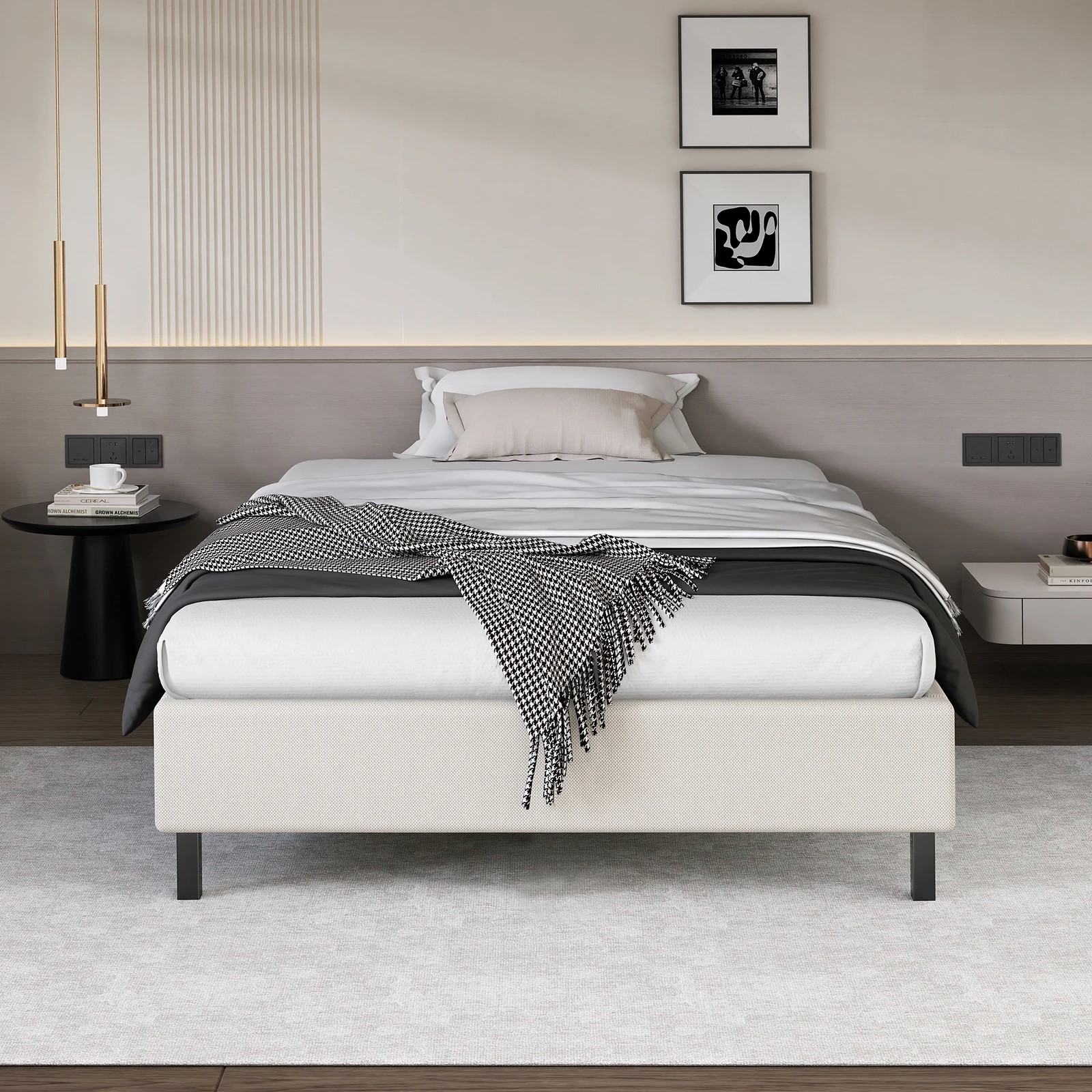 3 Alfordson Bed Frame Single Size Mattress Base Foundation Beige Fabric Basel - Beige, 3 of 10