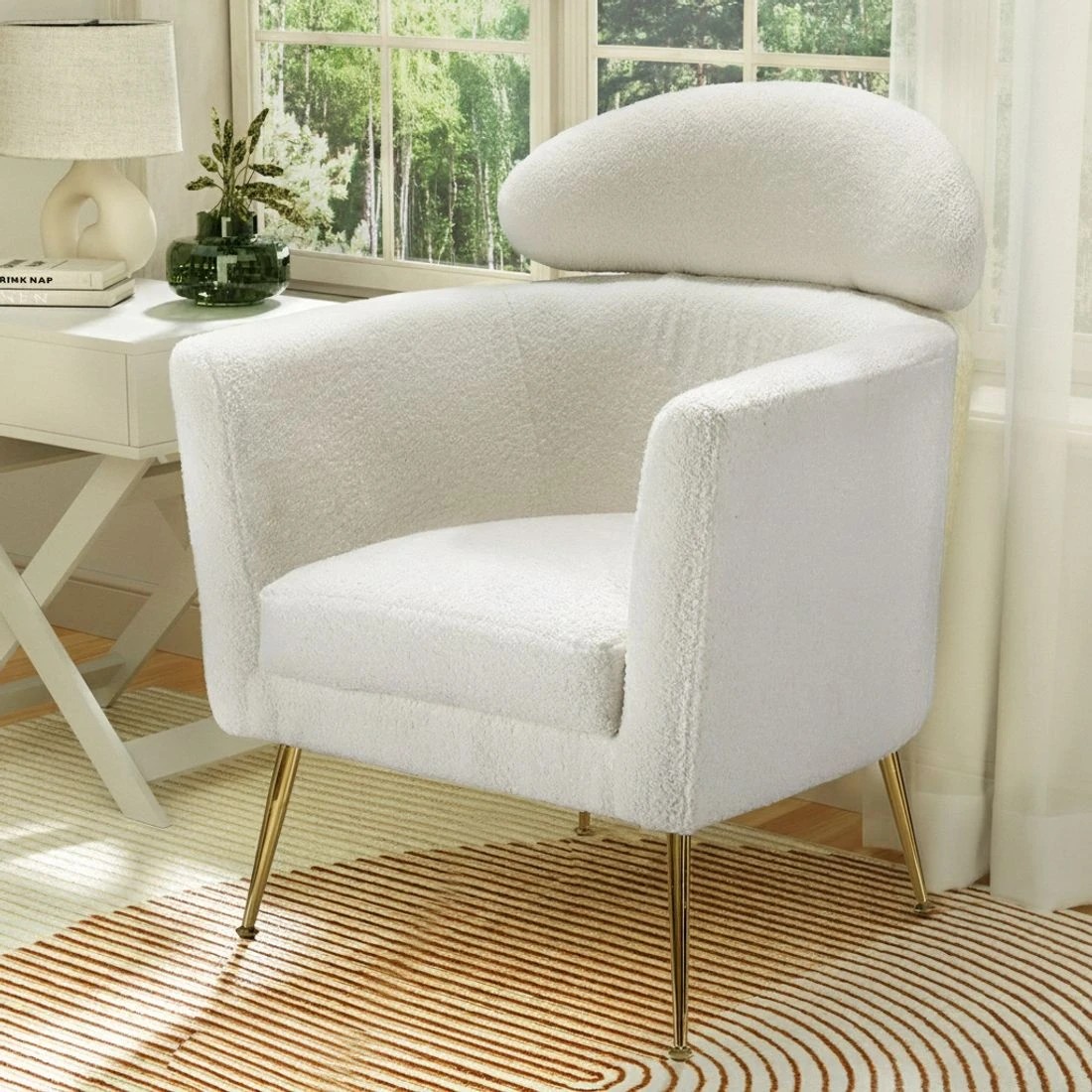 3 Artiss Armchair Boucle Fabric  Yoli - White, 3 of 5