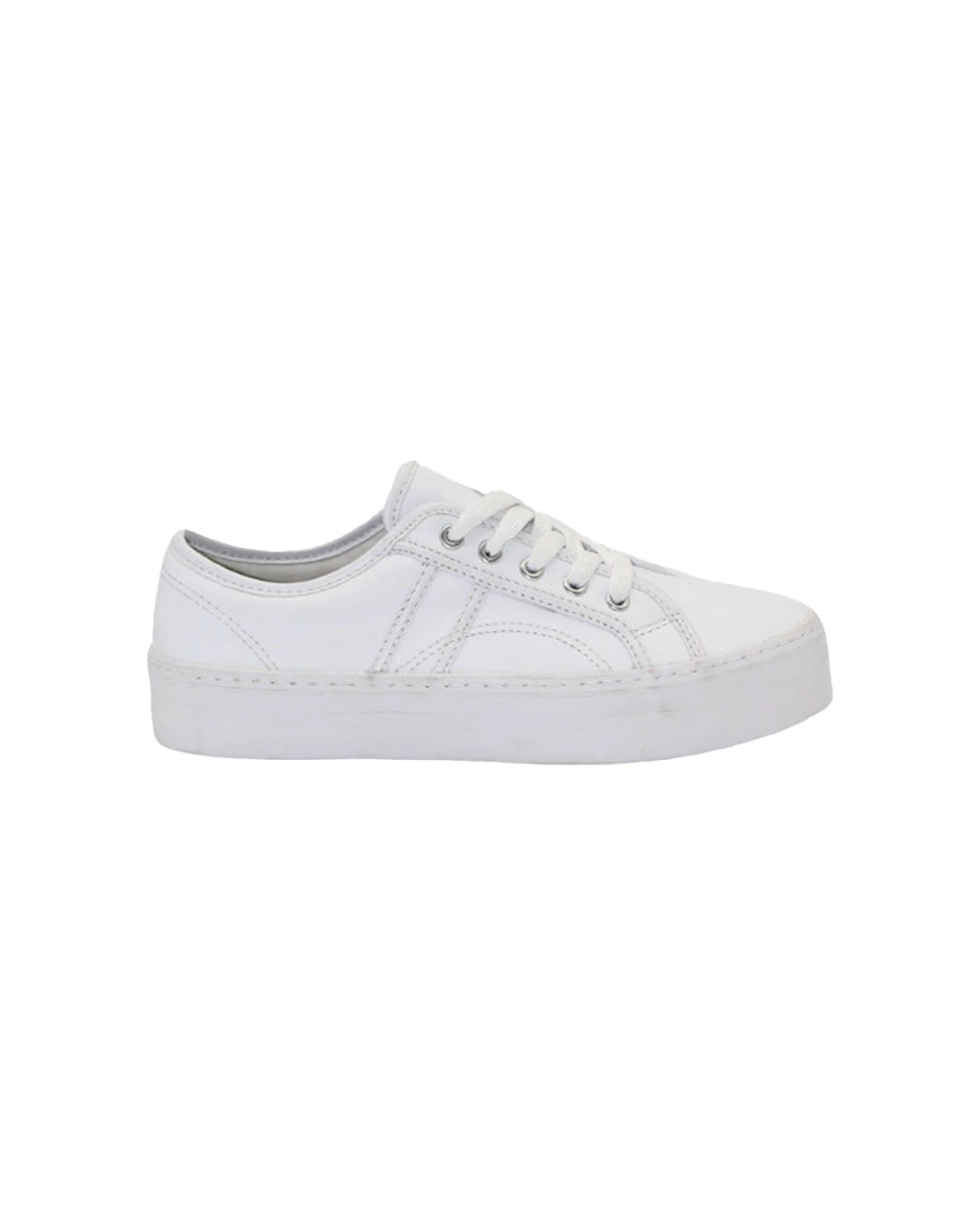 1 Human Shoes Cass Women's Leather Vulcanised Lace Up Sneakers White WHITE, 1 of 4