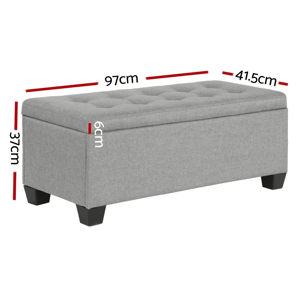 2 Artiss Storage Ottoman Blanket Box 97cm Light - Grey, 2 of 9