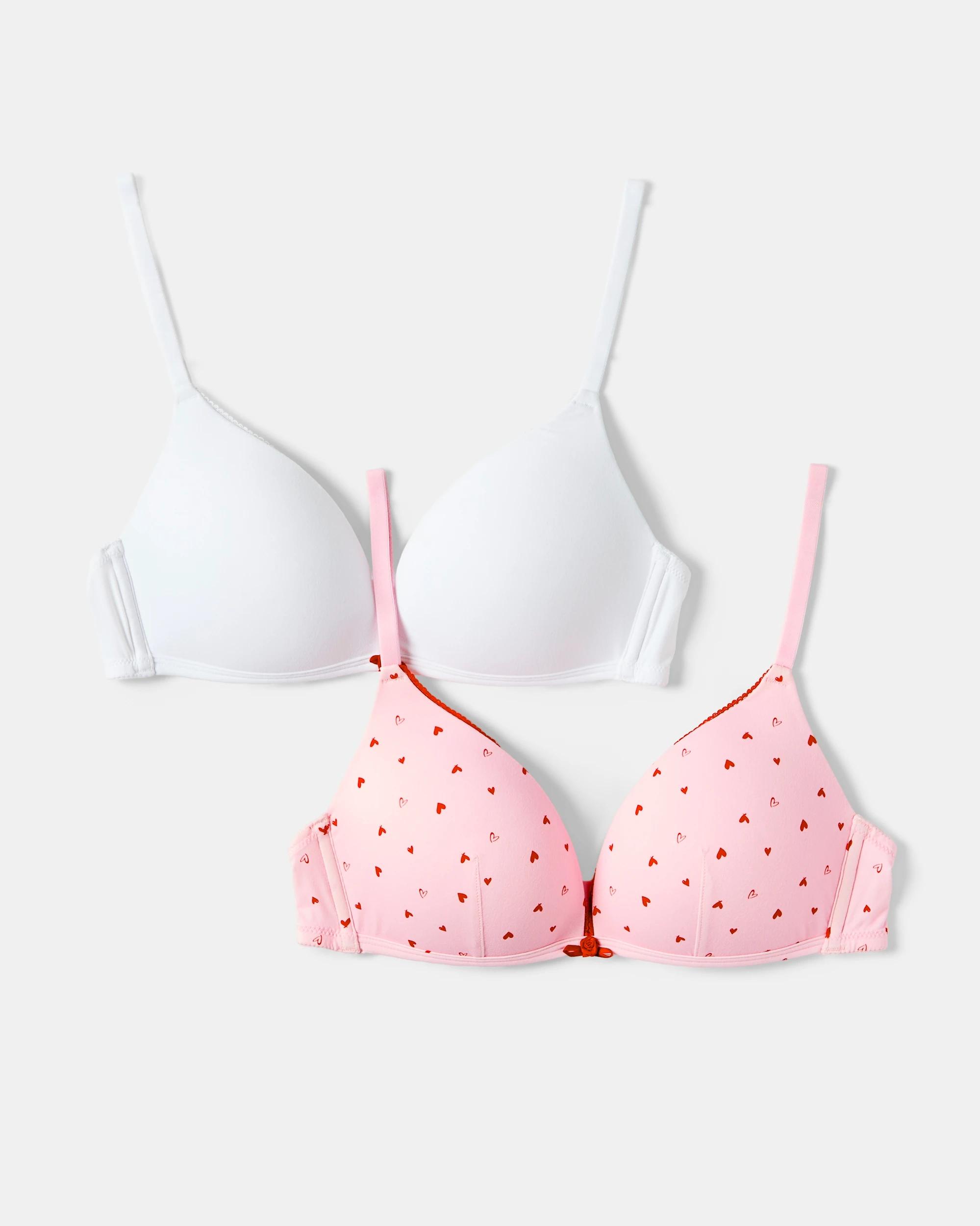 1 2 Pack Wirefree T-shirt Bra Hrts Wht