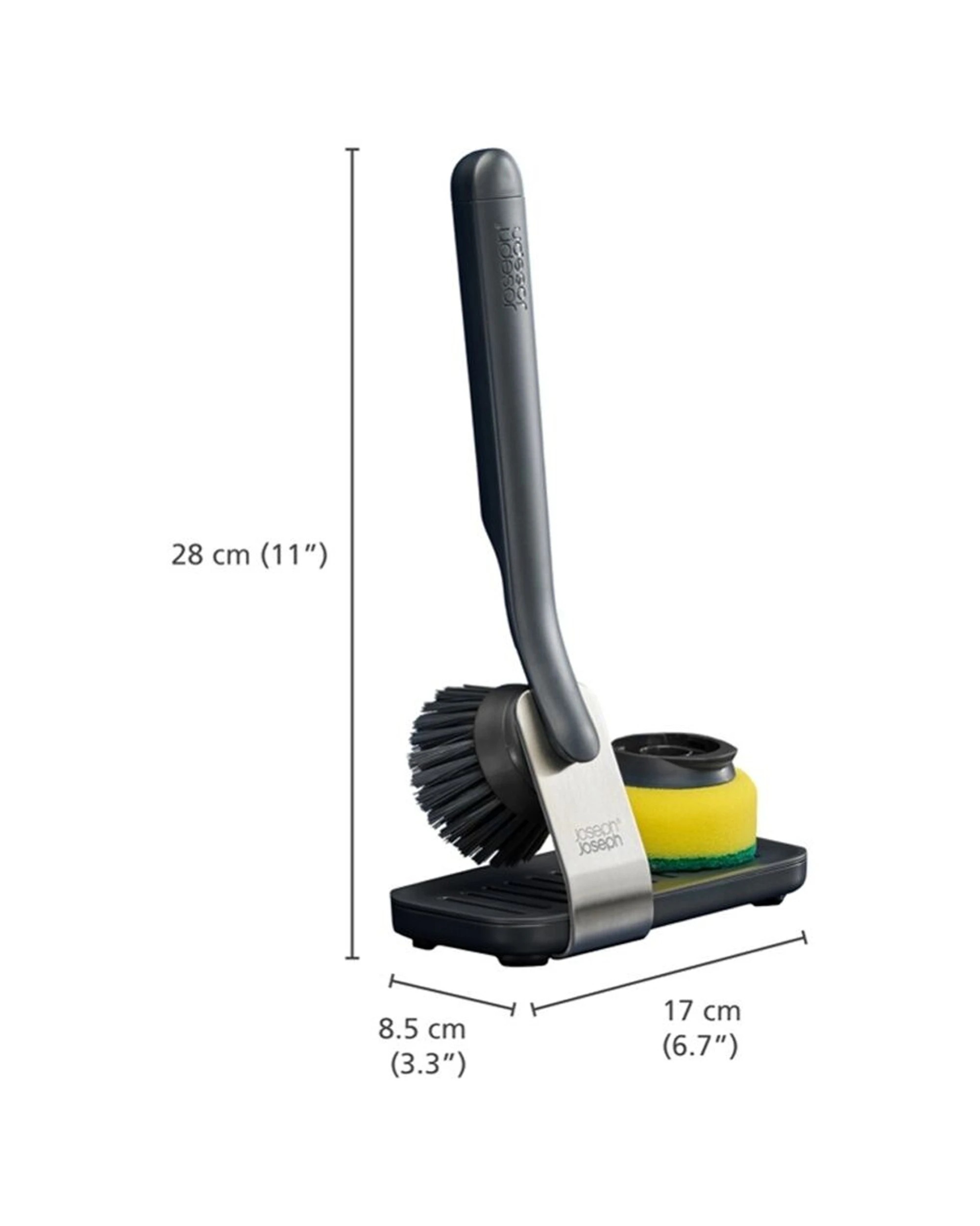 7 Joseph Joseph SinkTech Kitchen Dish Brush With 2 Heads Large Stand Graphite - Grey, 7 of 7