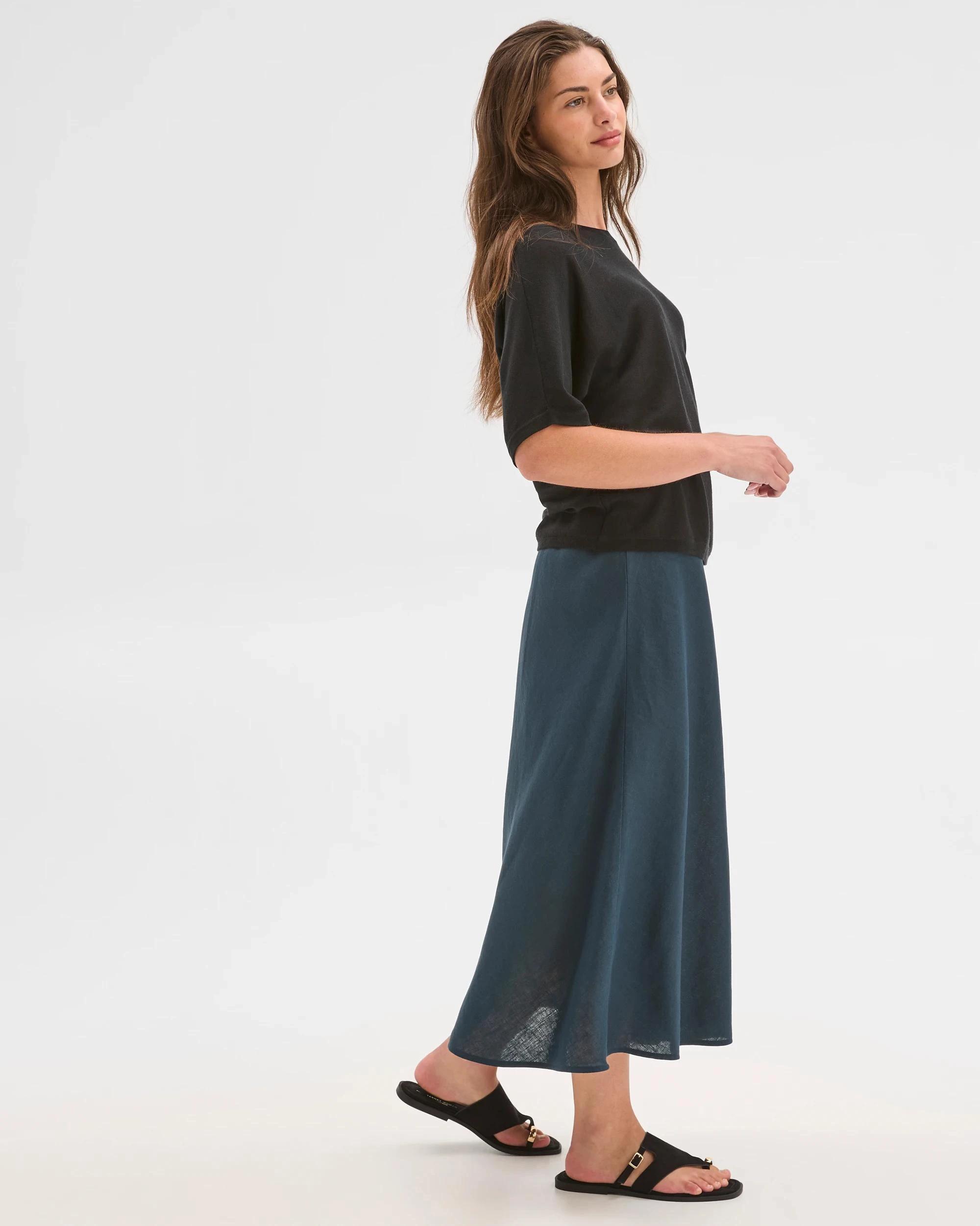 6 Target Petites Petites European Linen Seam Detail Midi Skirt SODALITE, 6 of 6