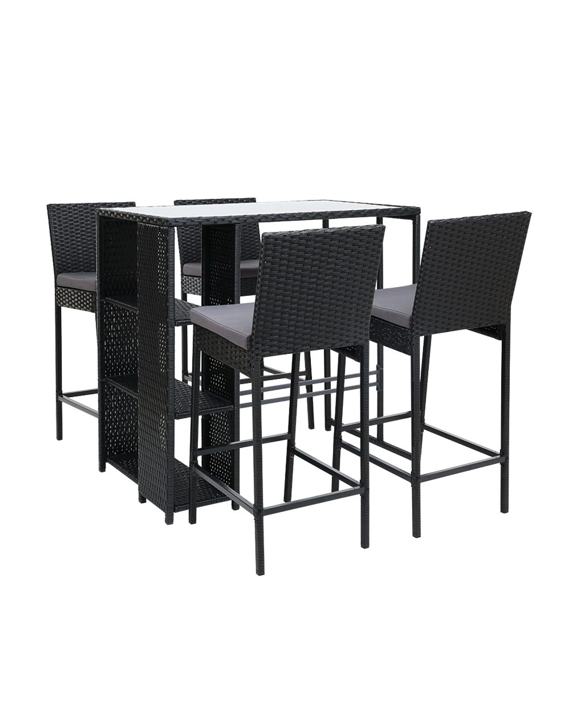 1 Gardeon 5-piece Outdoor Bar Set Patio Dining Chairs Wicker Table Stools
 - Black, 1 of 2