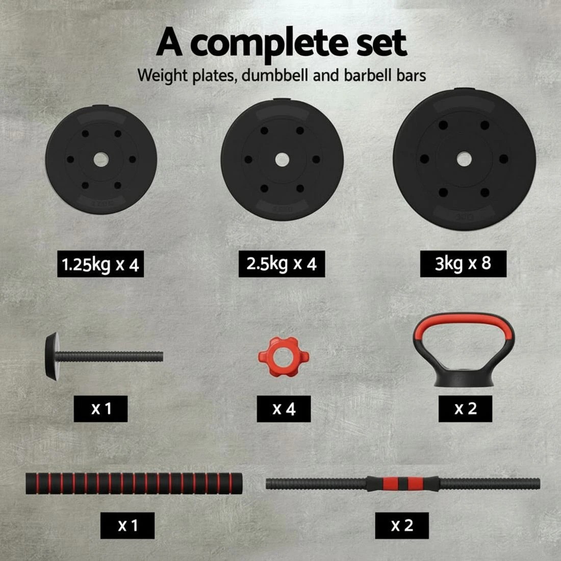 6 Everfit 40kg Adjustable Dumbbells Set Kettle Bell Weight Plates Barbells Gym - Black, 6 of 6